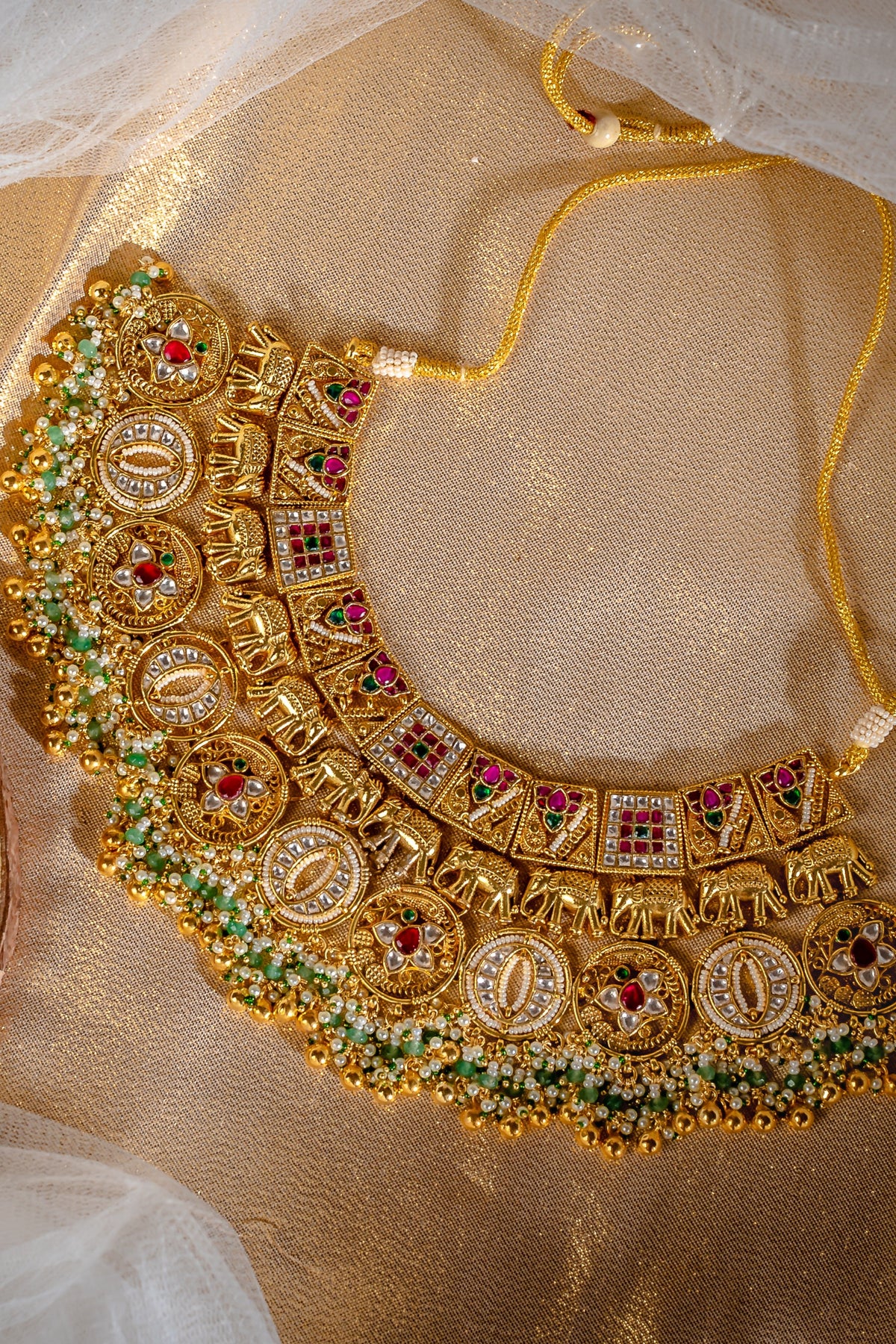 Gold Plated Multicolored Beads Short Necklace Set