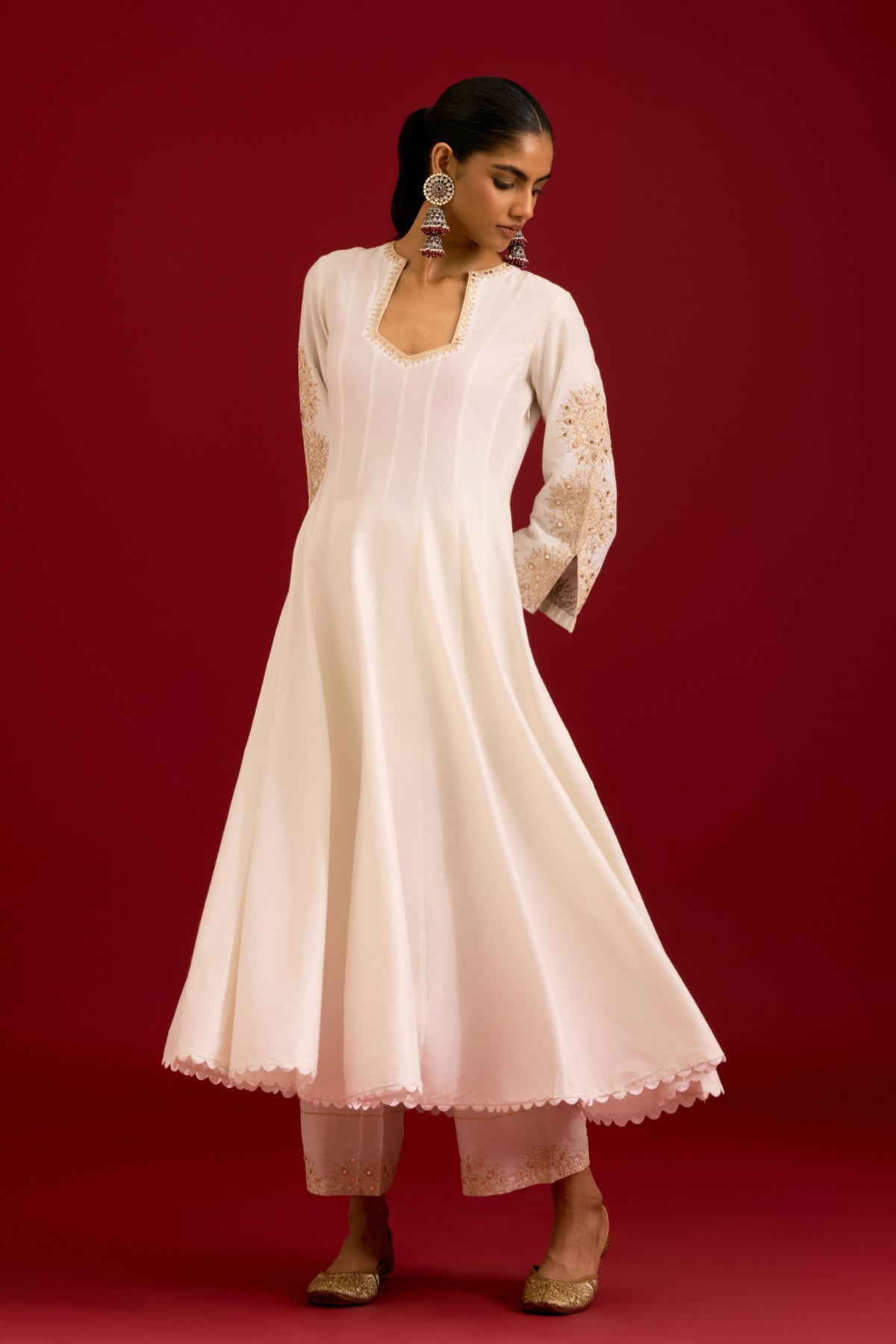 Ivory Embroidered Anarkali Set