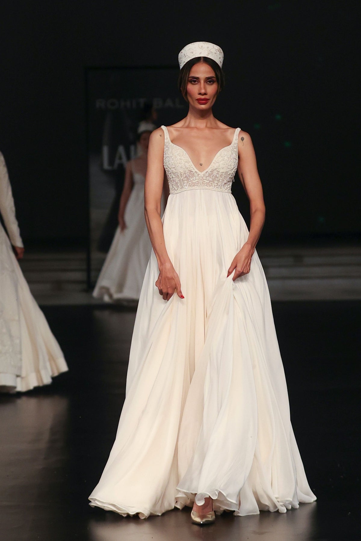 Ivory Embroidered Net Anarkali