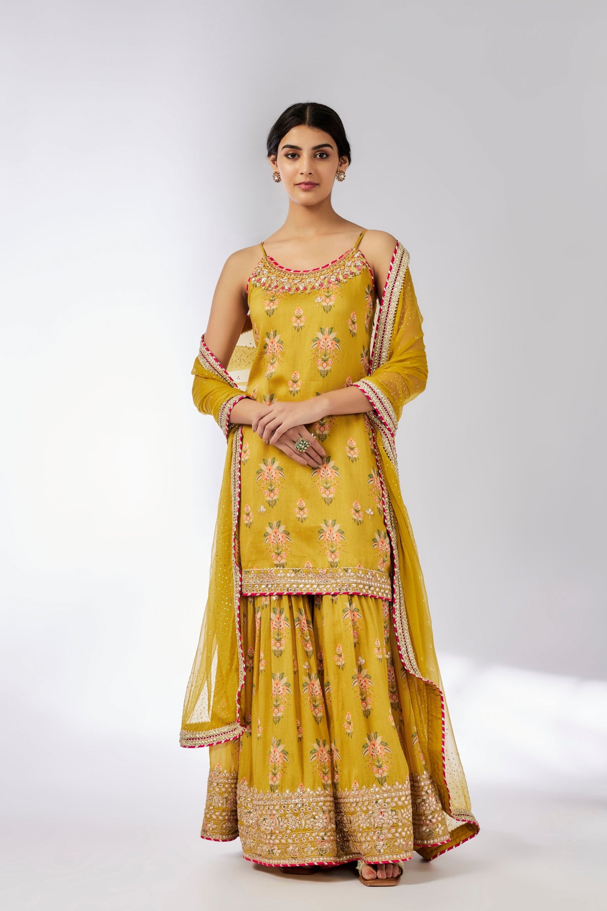 Mustard Chhaya Strappy Sharara Set