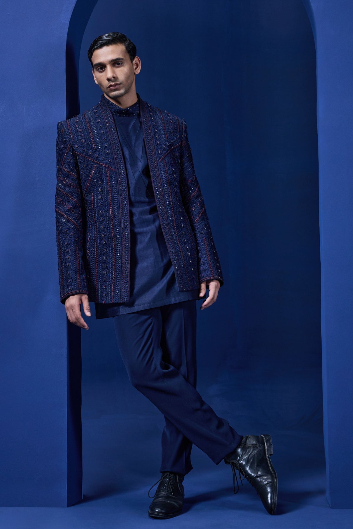 Navy Pearl Bandhgala Set