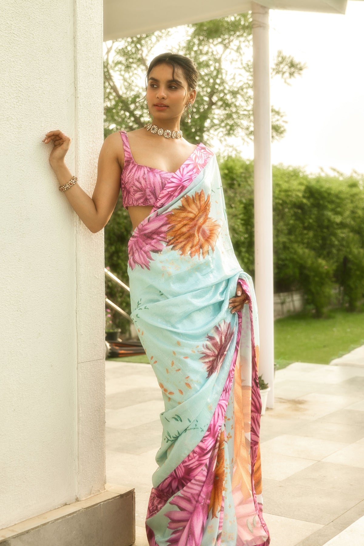 Bright Flower Saree Set