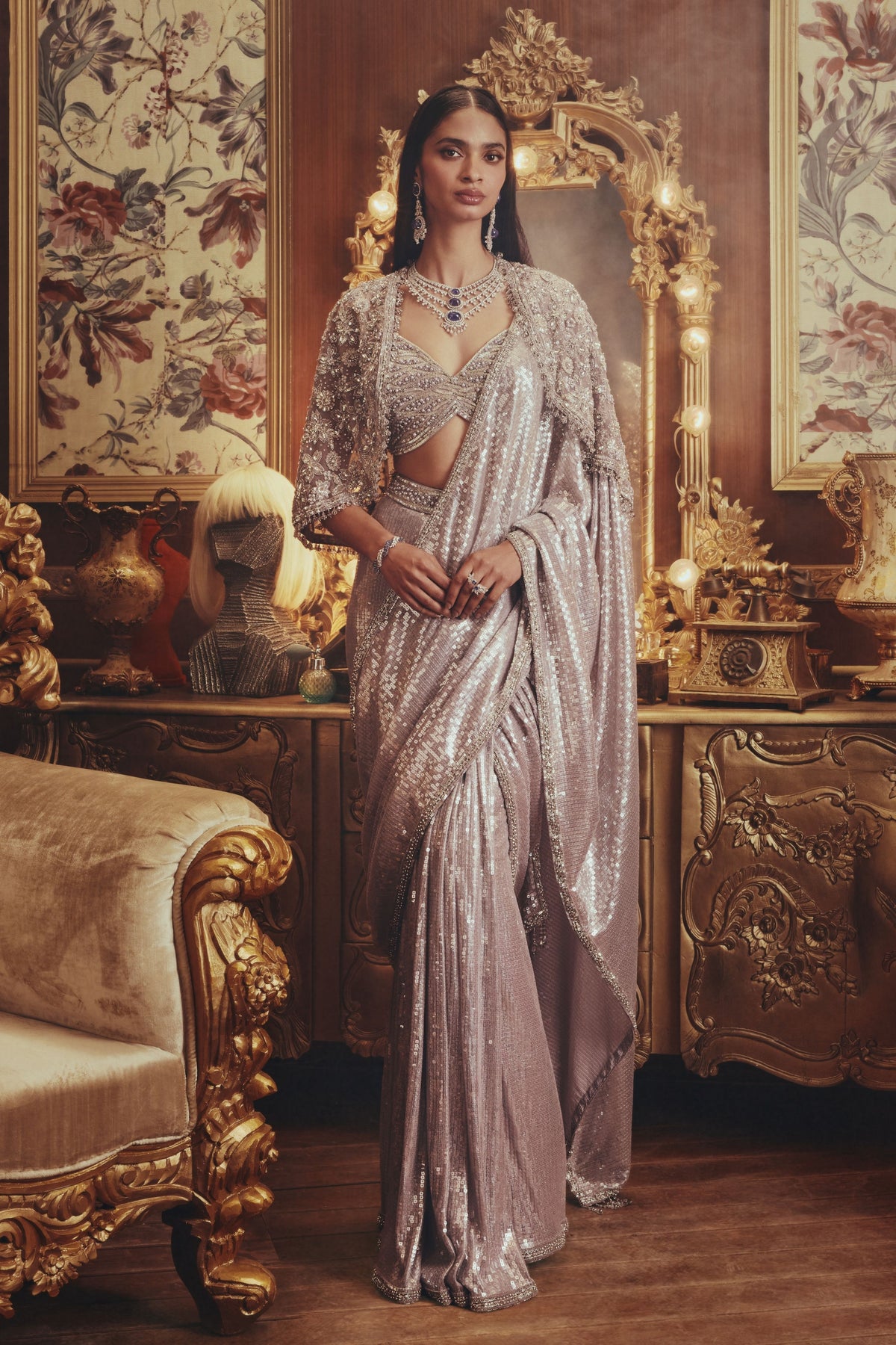 Ada Grey Draped Saree Set