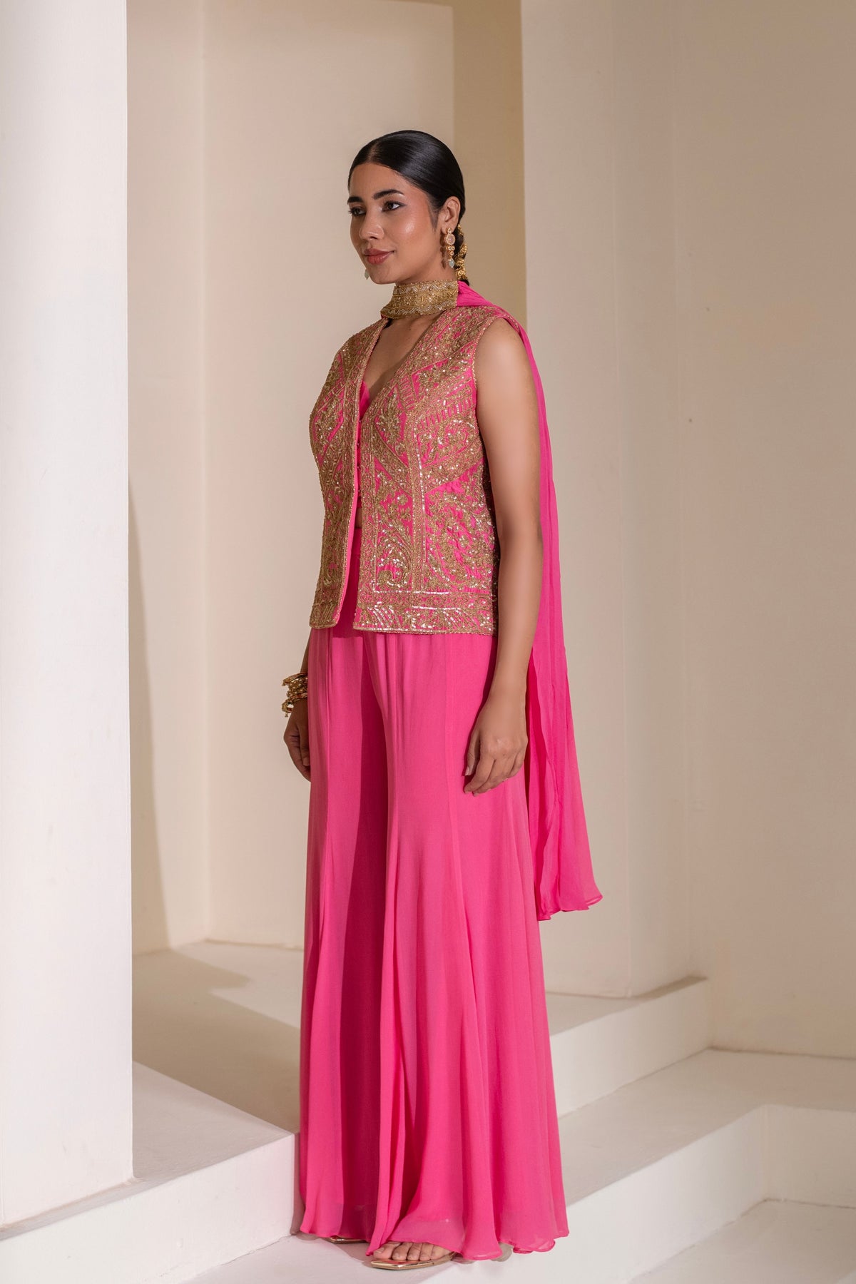 Pink Embellished Jacket Set