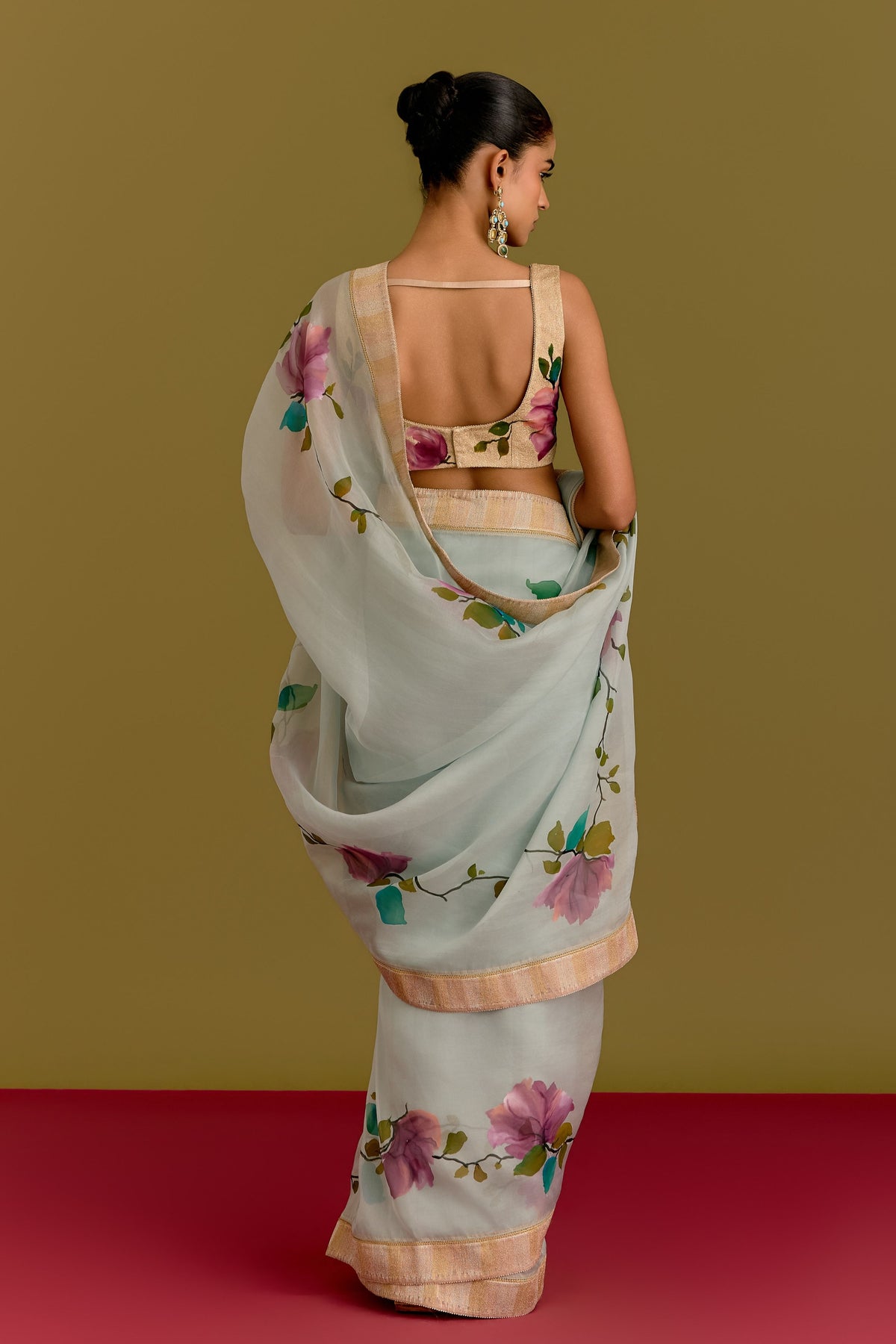Blue Hand Painted Saree Set