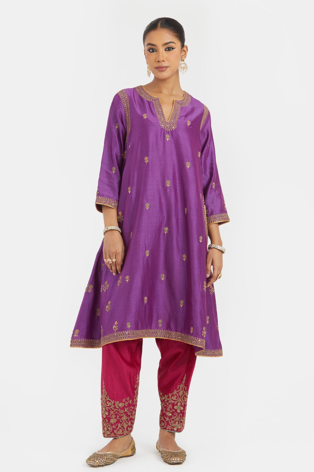Purple Chanderi A-line Kurta Set
