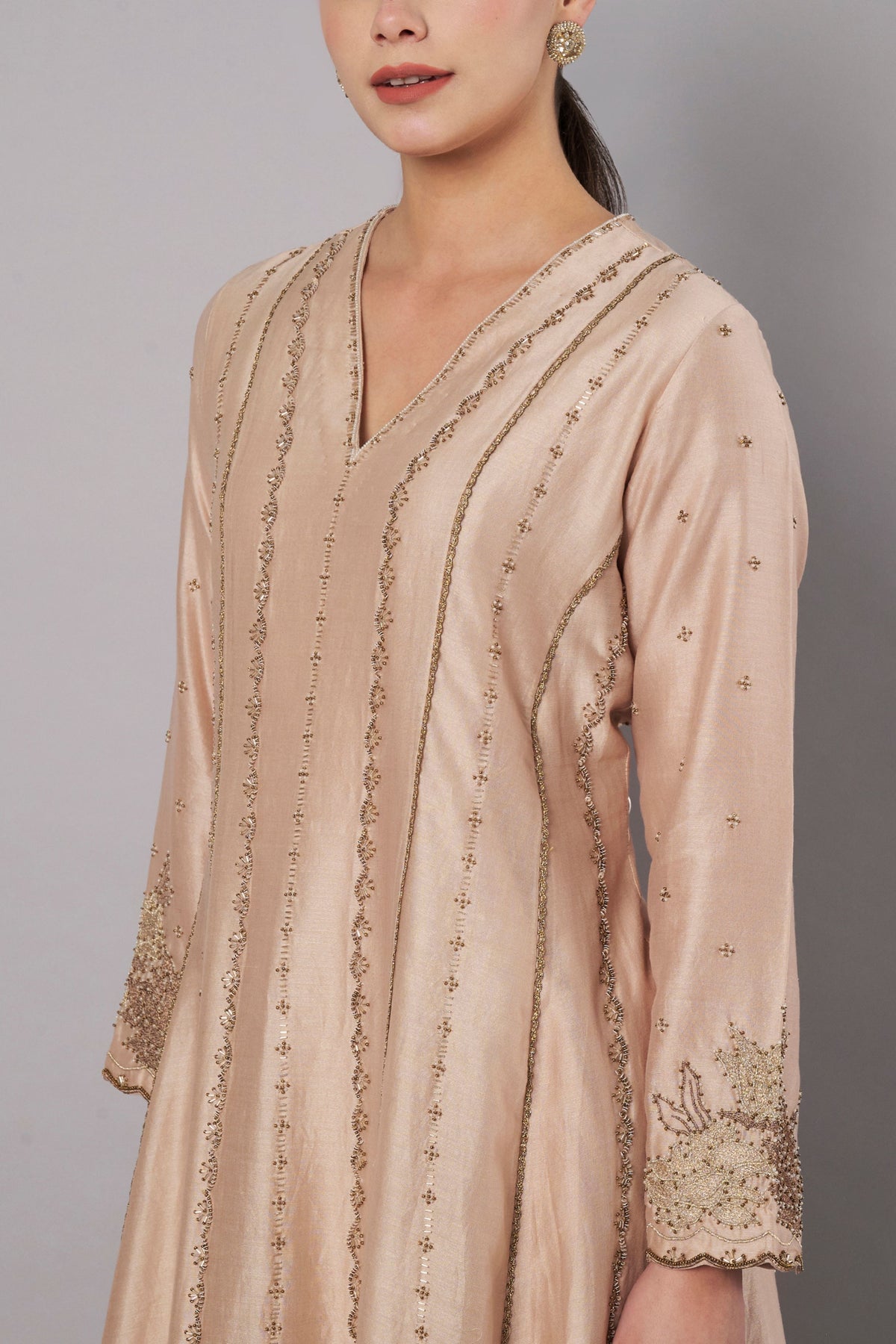 Spring Halo Champagne Anarkali Set