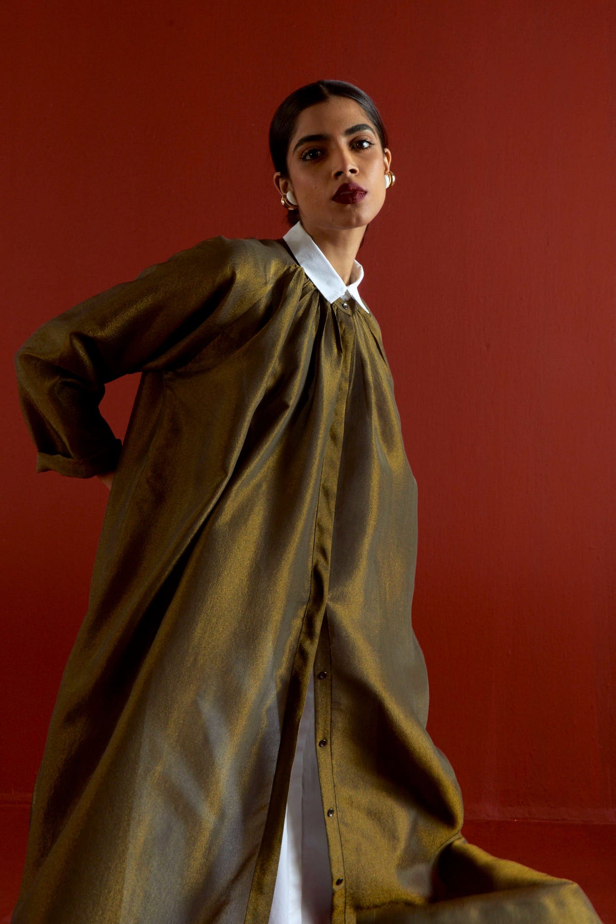 Gather Neck Shirt Set