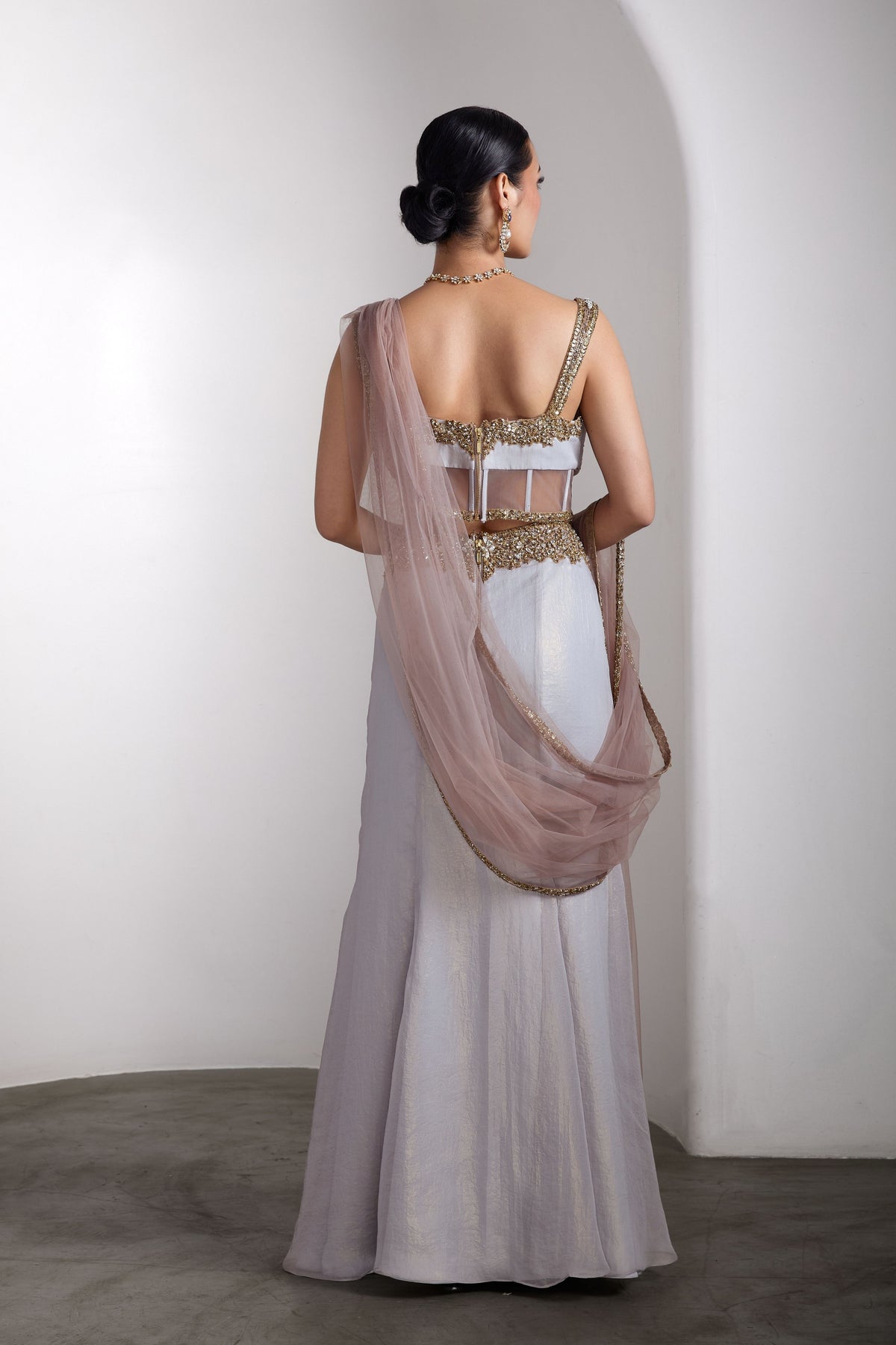 Grey Embroidered Saree Set