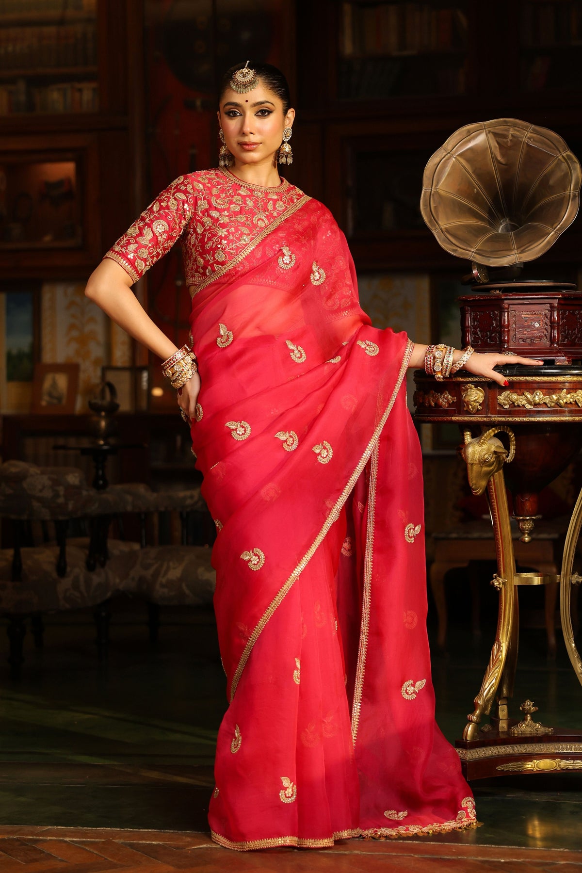 Ahista Dark Pink Saree Set