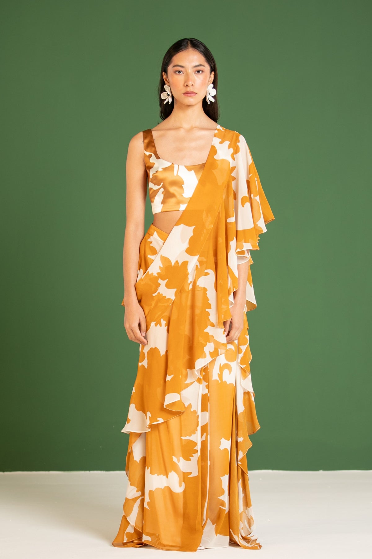 Copper Pre Draped Saree Set