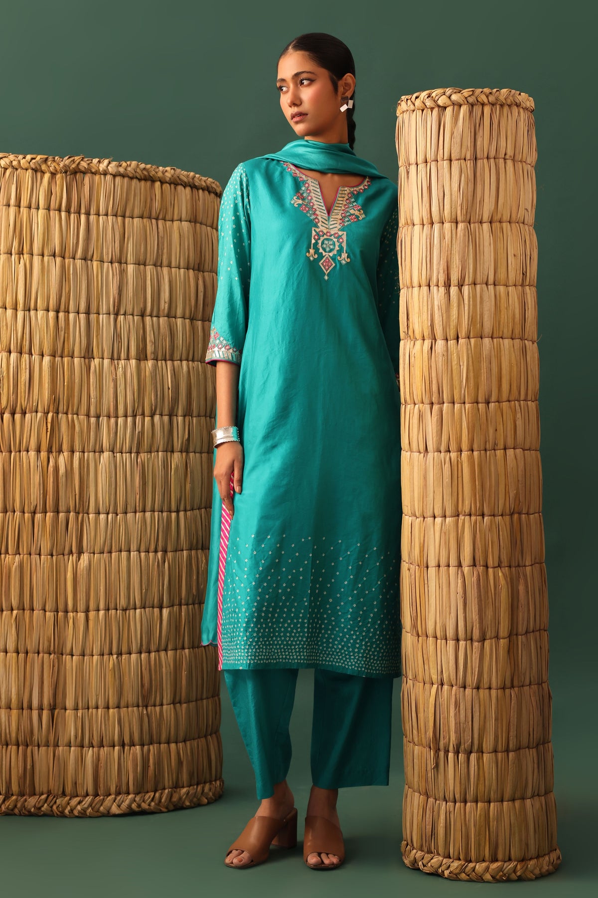 Blue Bandhani Gota Kurta Set
