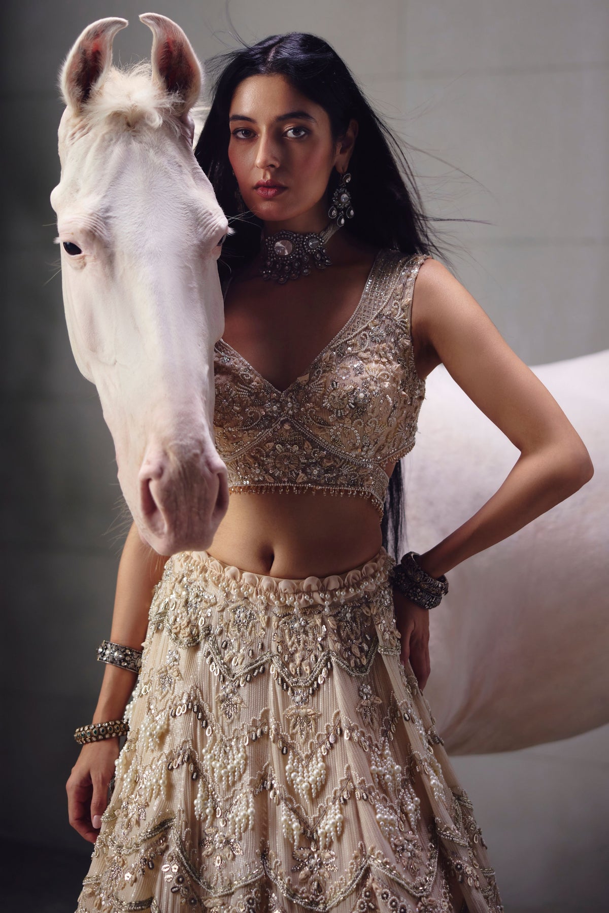Ivory Embroidered Lehenga Set