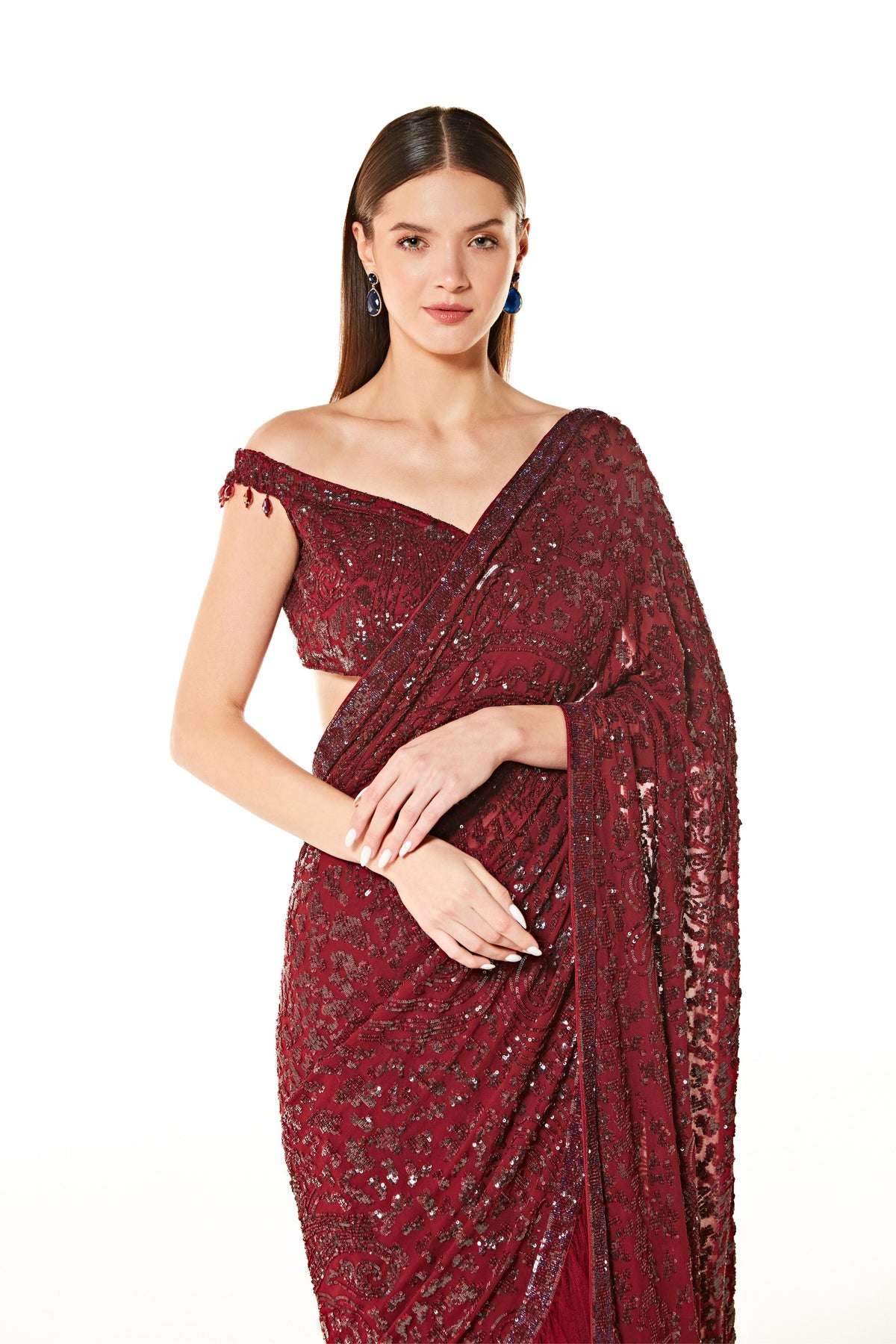 Maroon Sairaa Embroidered Saree Set