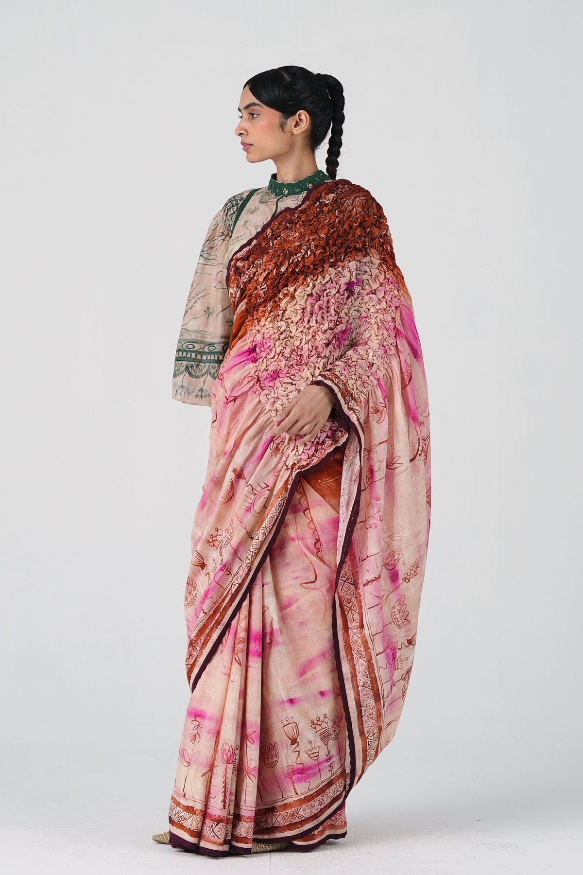 Smocked Pink Saree