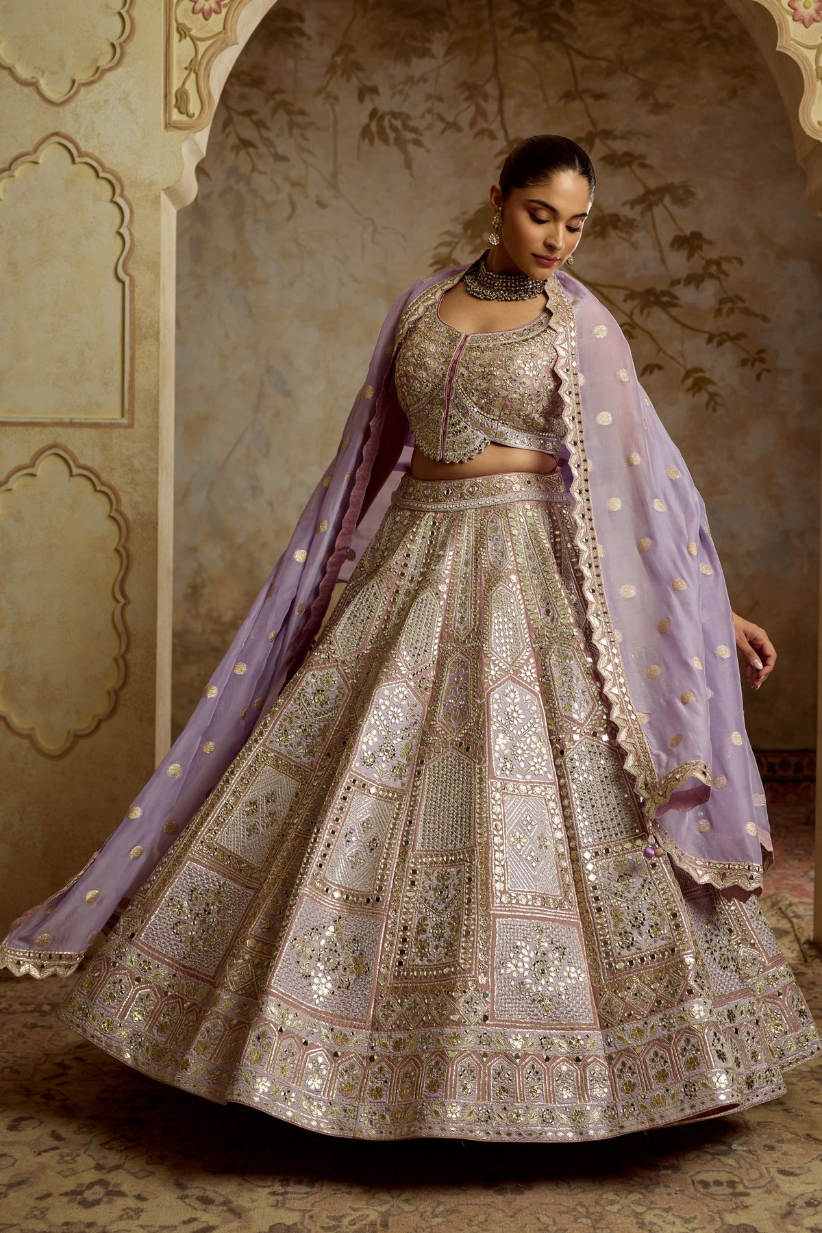 Purple Tissue Patch Lehenga Set