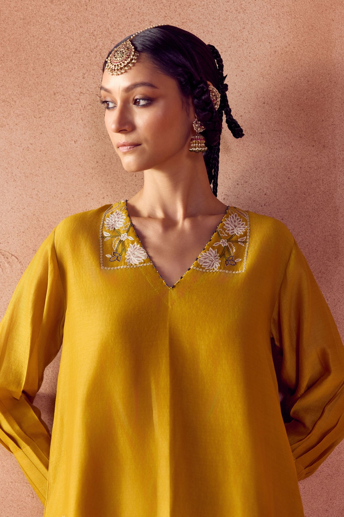 Mustard Embroidered Kurta Set