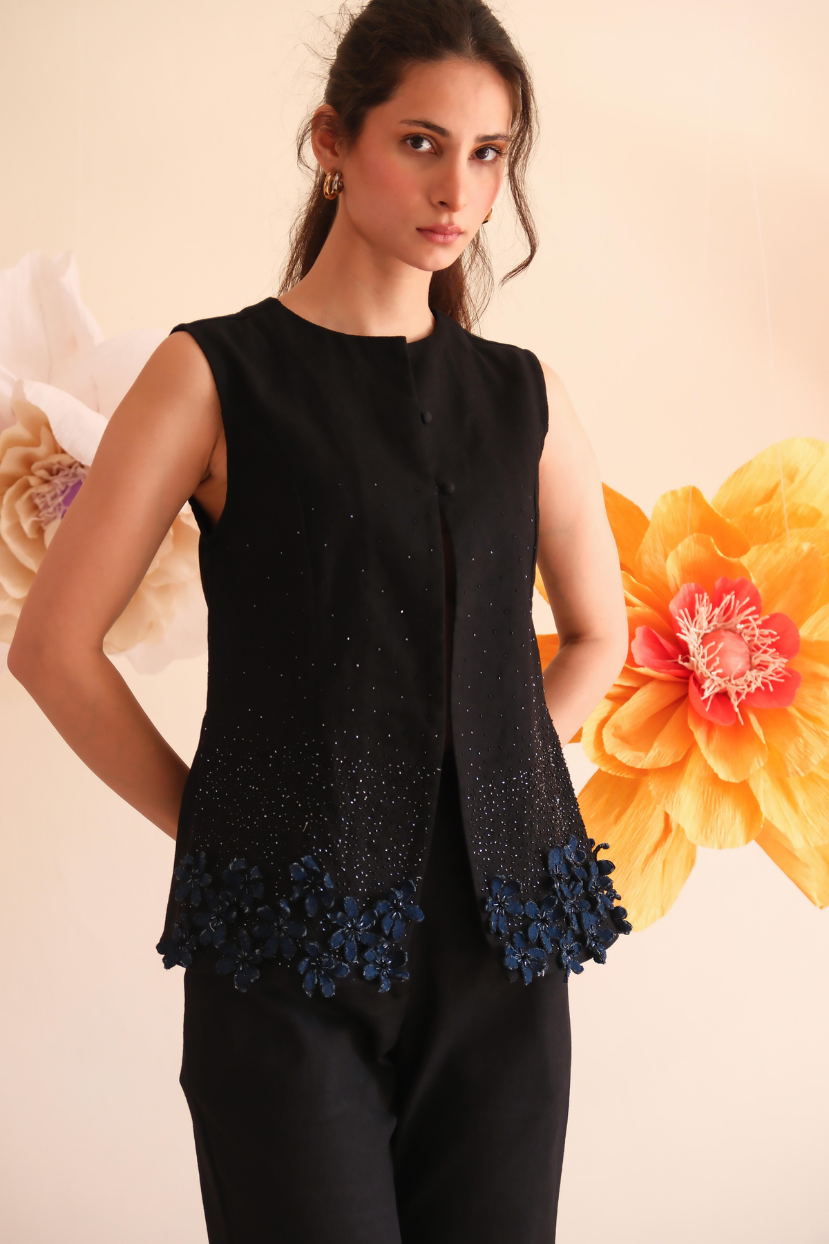 Coal Floral Denim Top