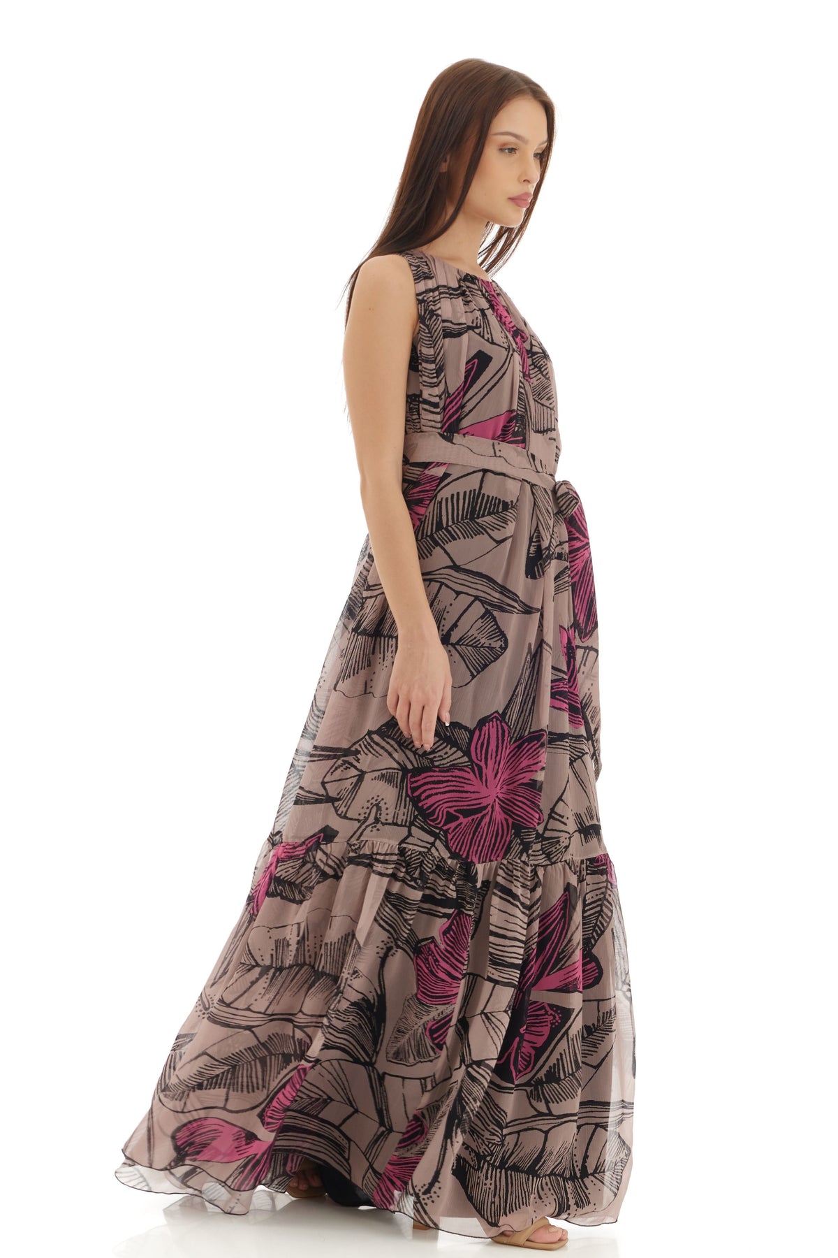 Grey Floral Long Dress
