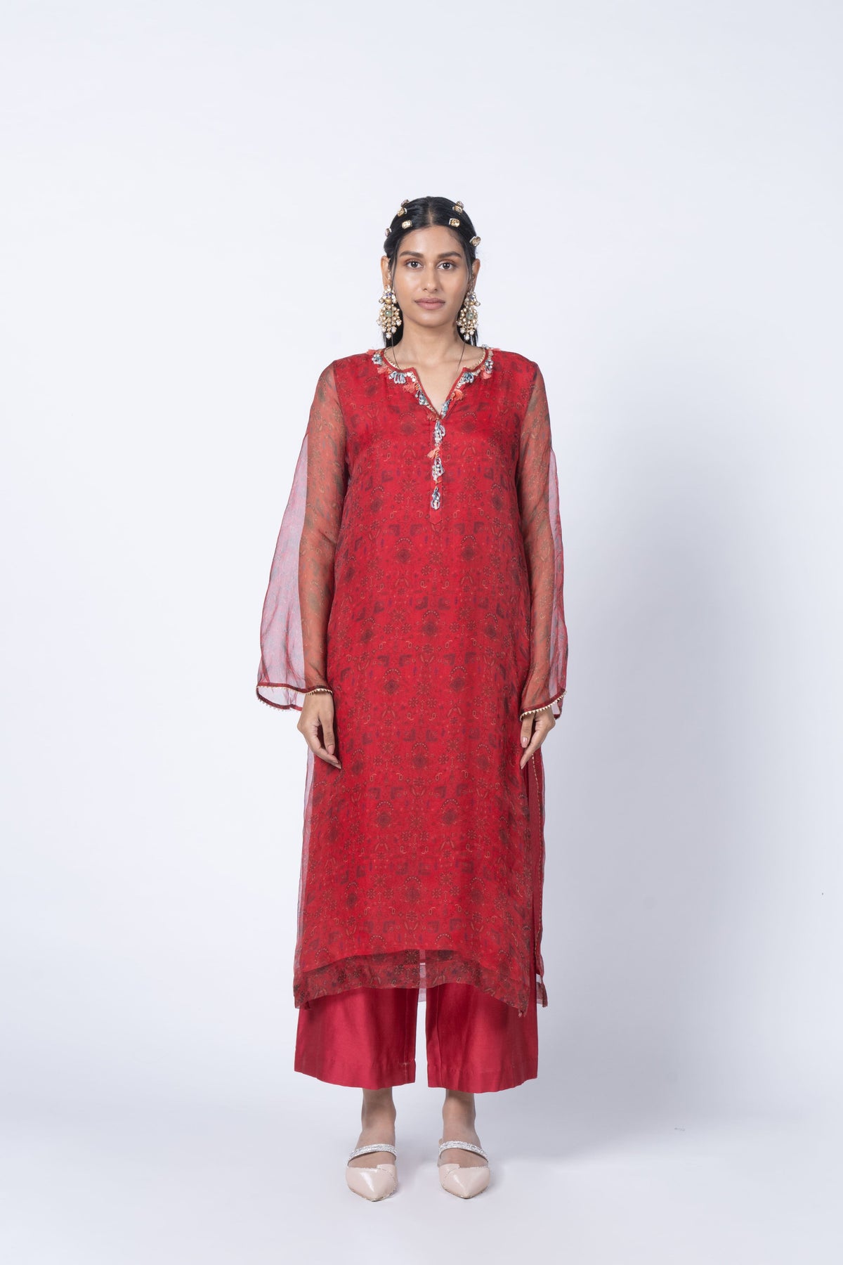 Jaal Print Embellished Kurta and Palazzo