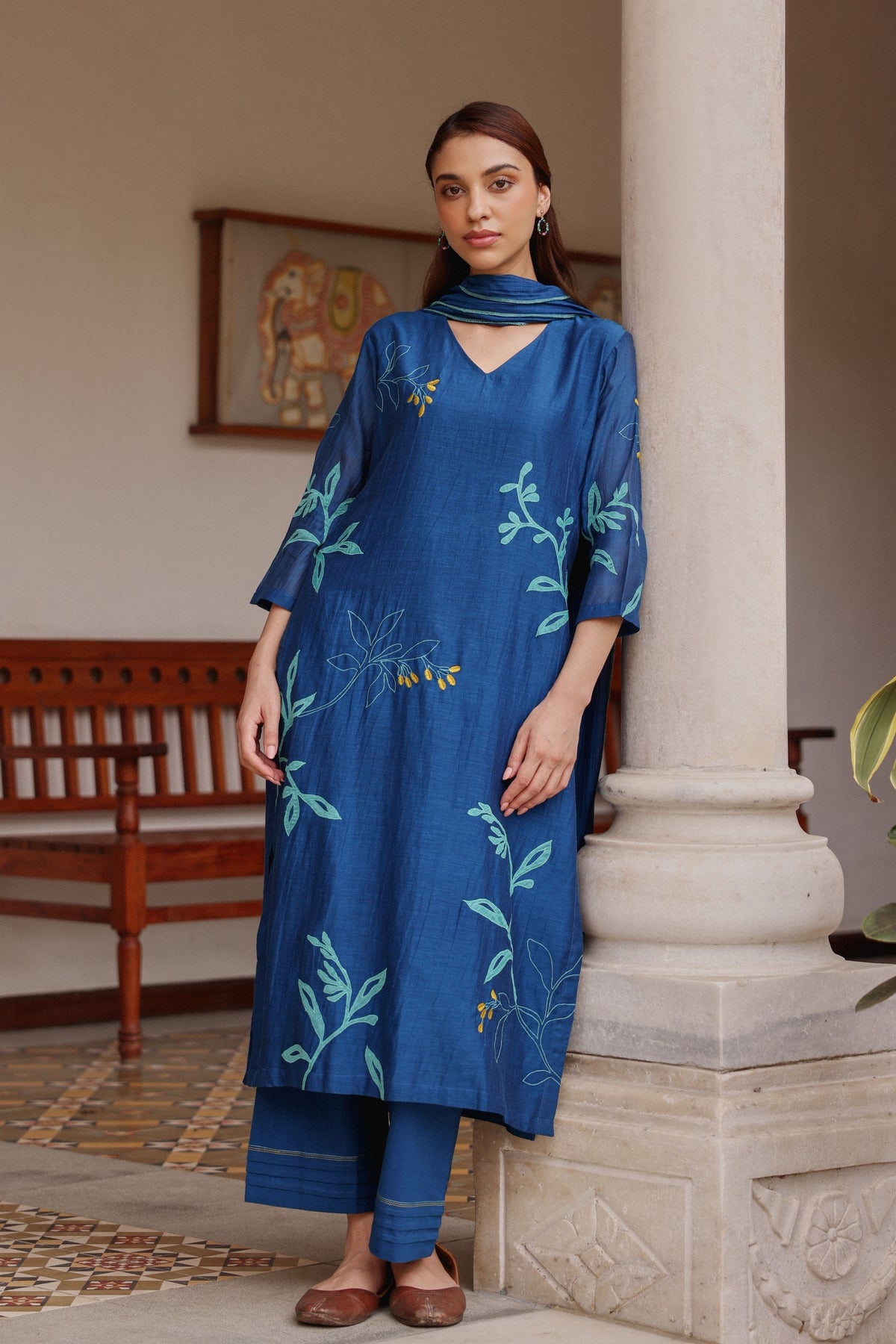 Indigo Bloom Applique Kurta Set