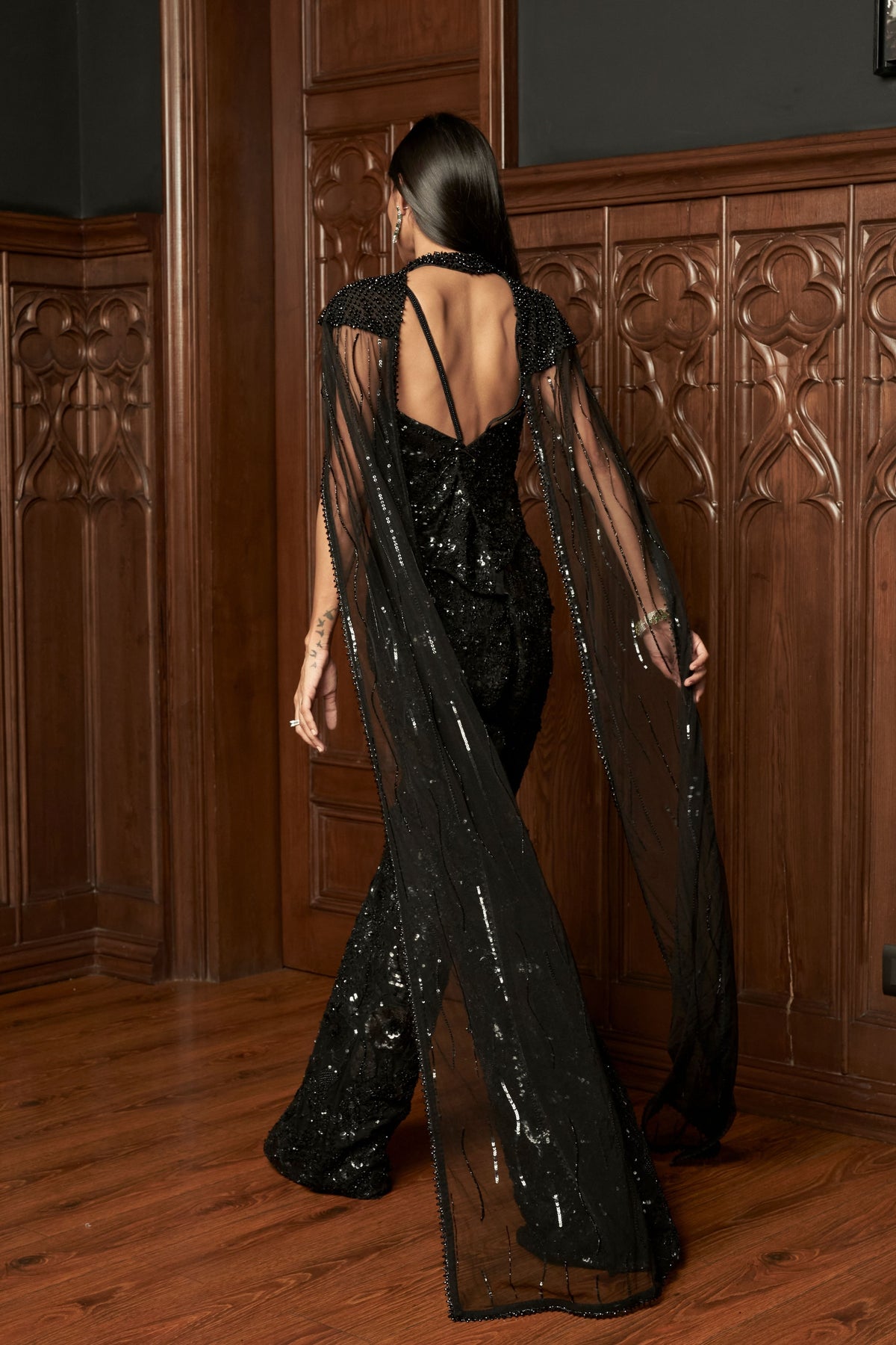Black Indo western Cape Set