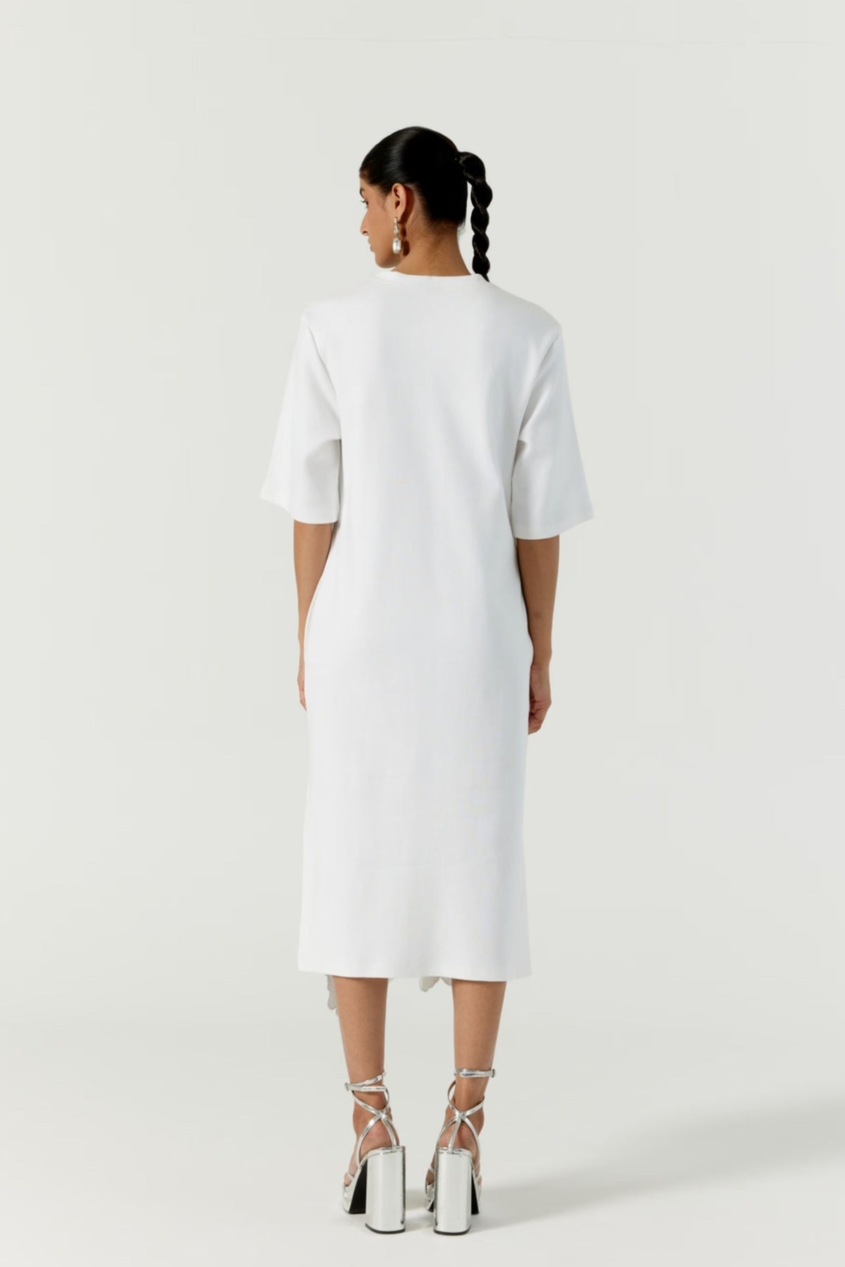 Pansy Printed Hand Embellished White Dress