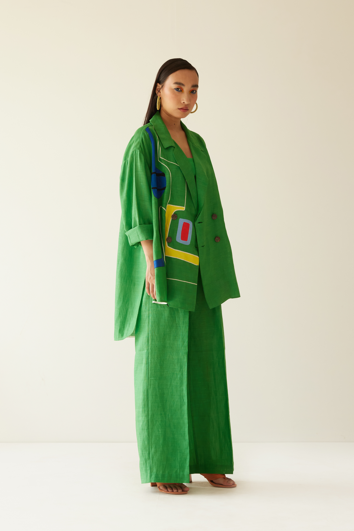 Green Linen Oversized Co-ord Set