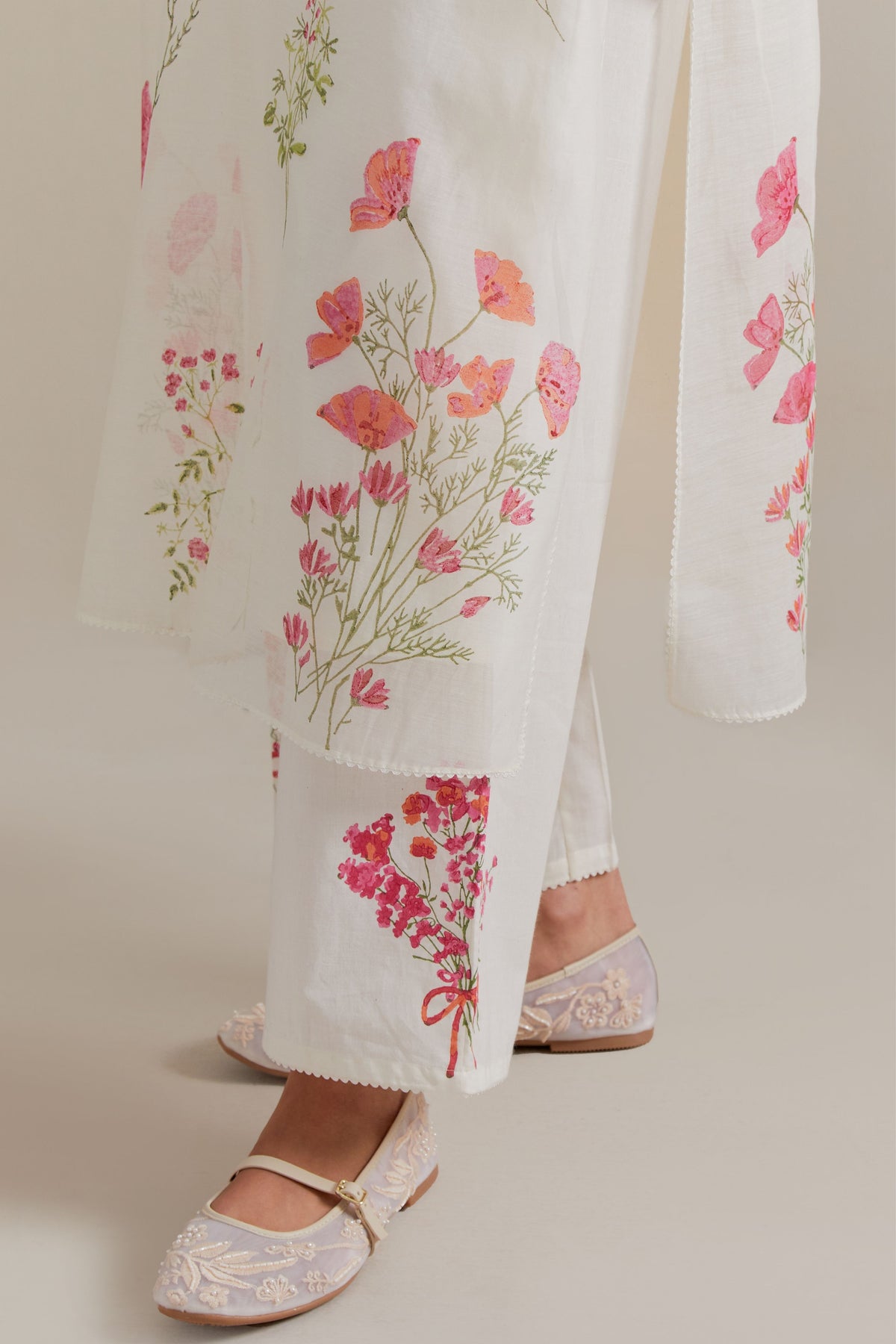 Pink Green Floral Kurta