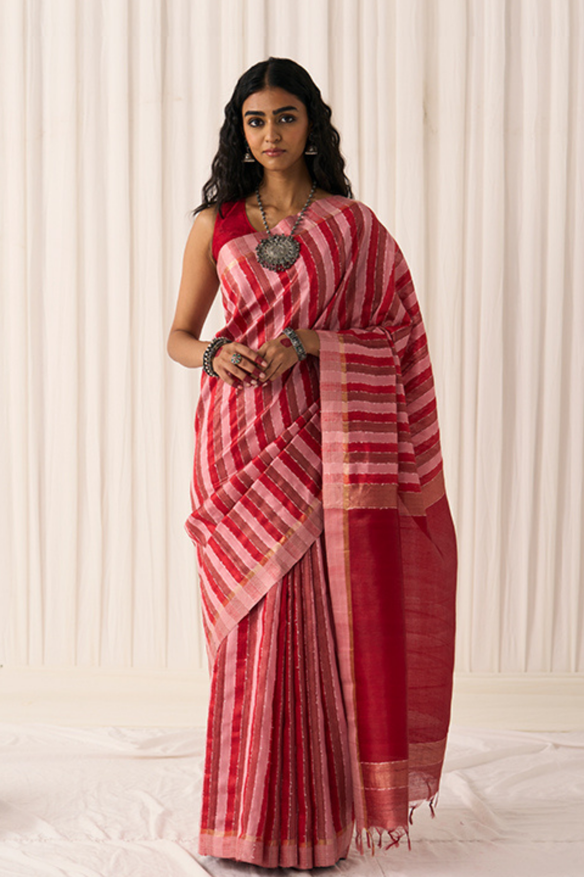 Red Pankti Saree
