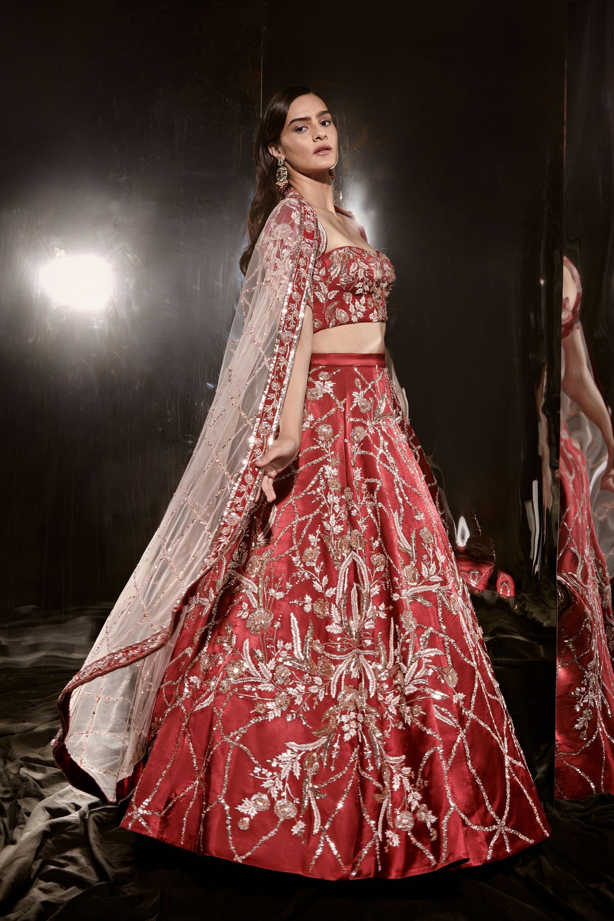 Red Embroidered Lehenga Set