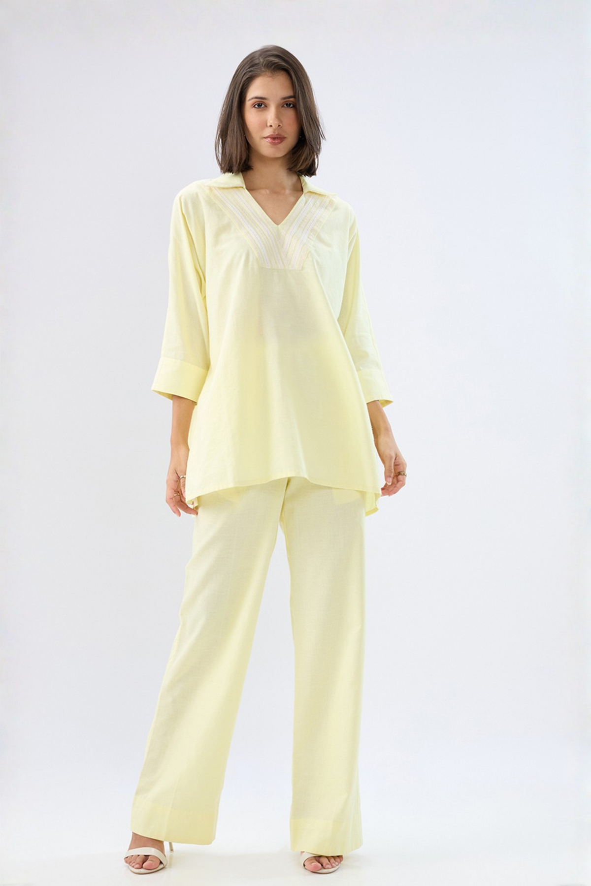 Yellow V-neck Co-ord Set