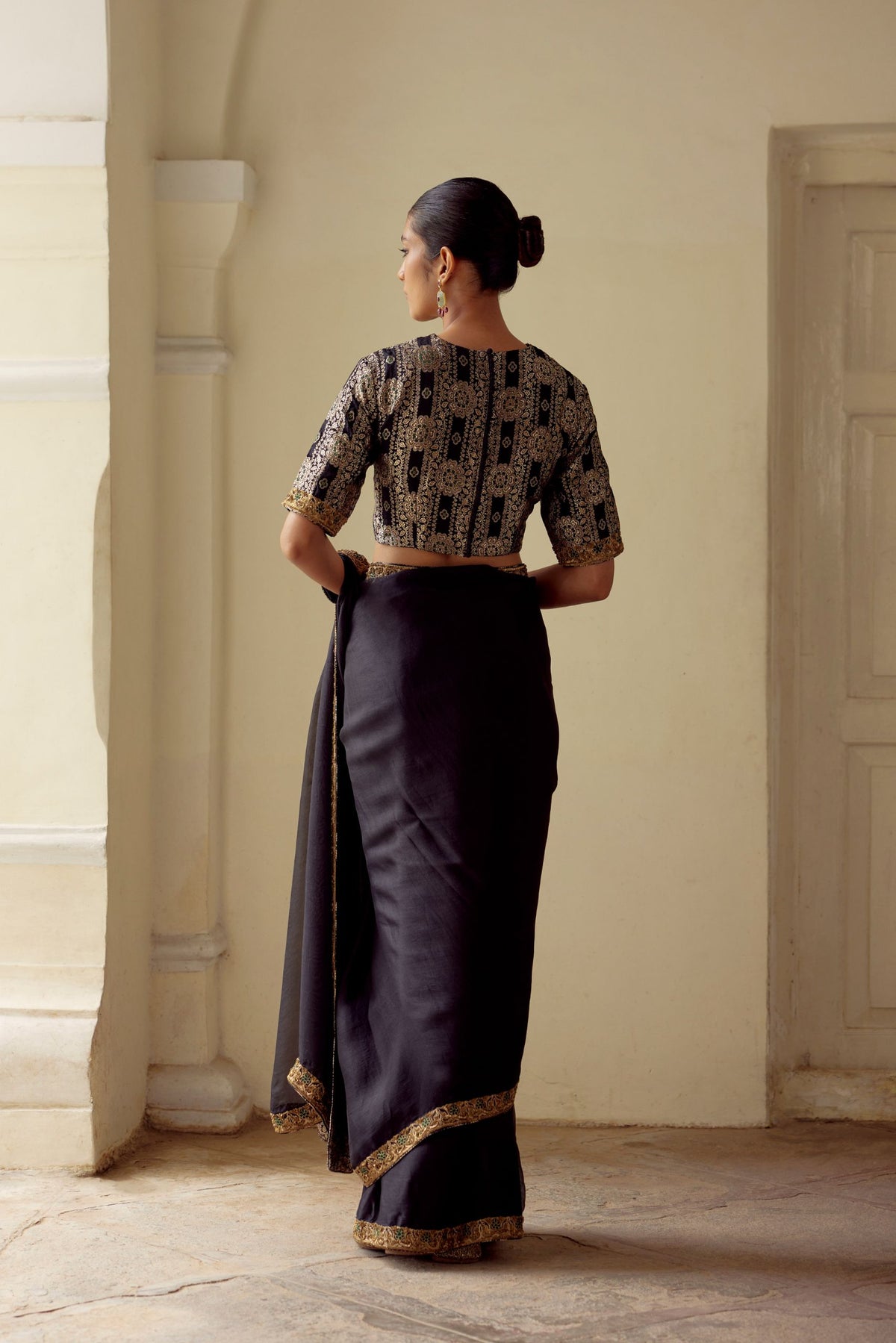 Tarabai Silk Brocade Black Blouse