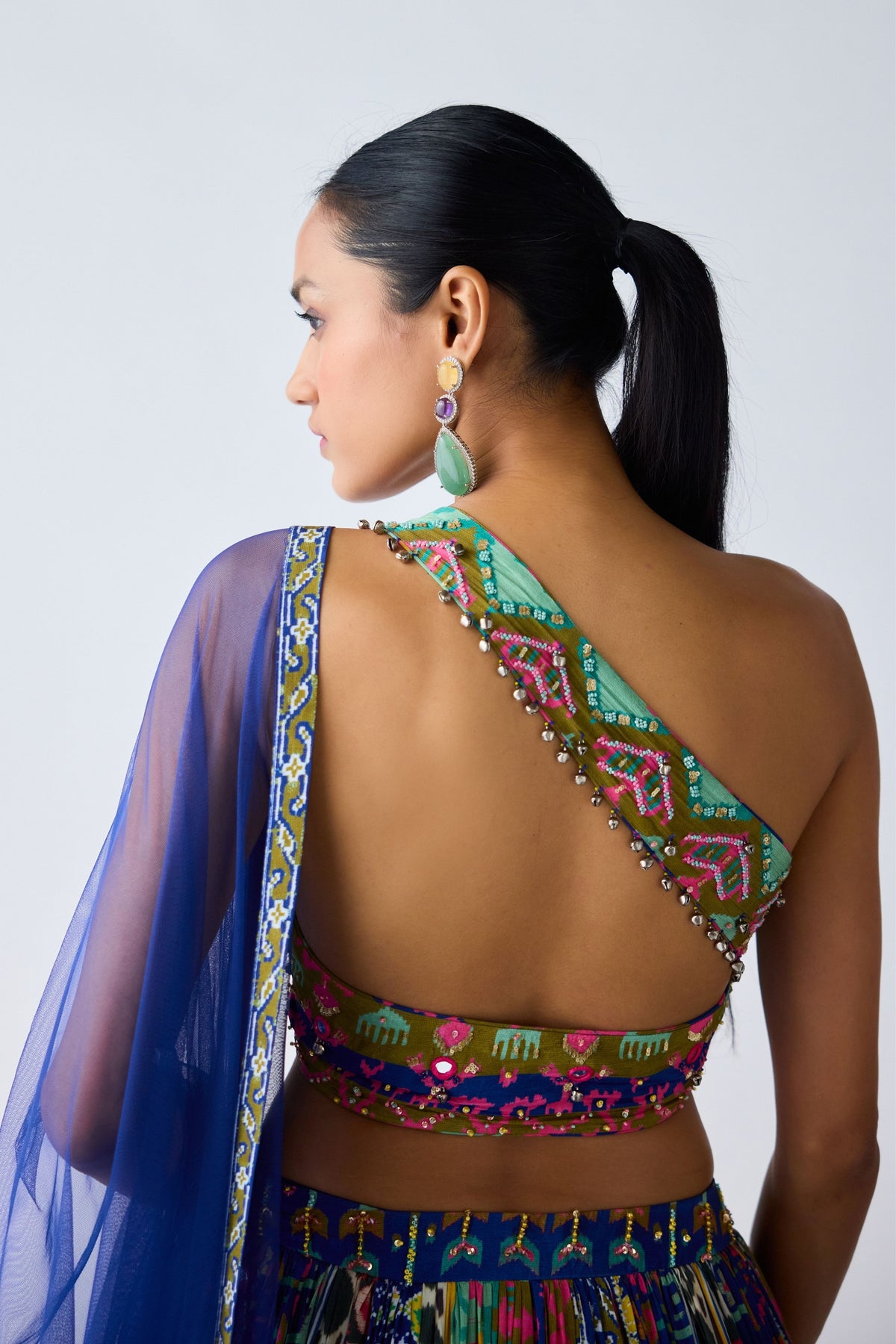 Asymmetric Neckline Lehenga Set