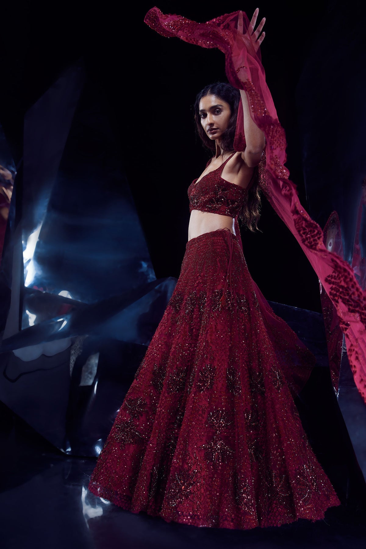 Sylvan French Red Lehenga Set