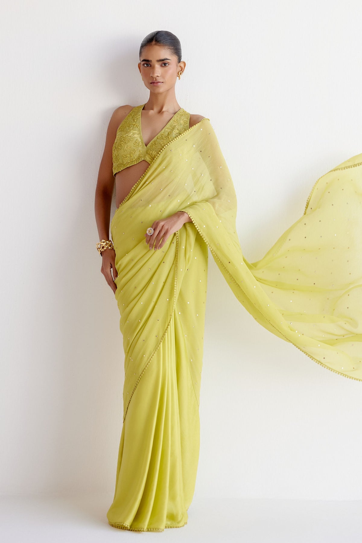 Green Mukaish Saree Set