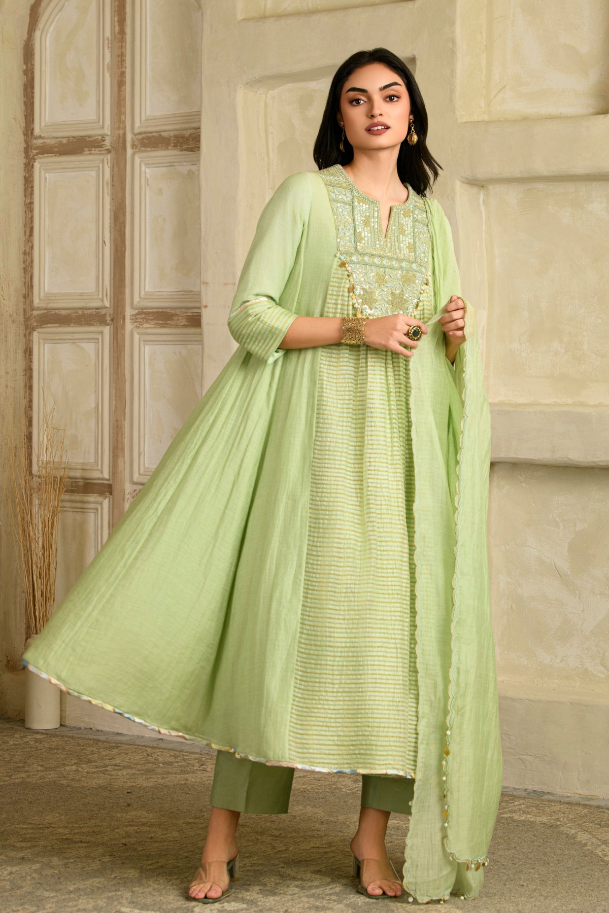 Aarzoo Pista Green Anarkali Set