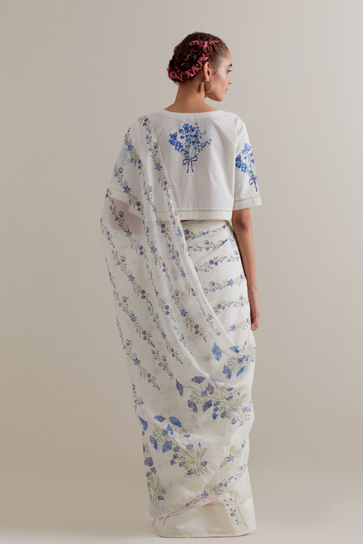 Blue Green Floral Saree Set