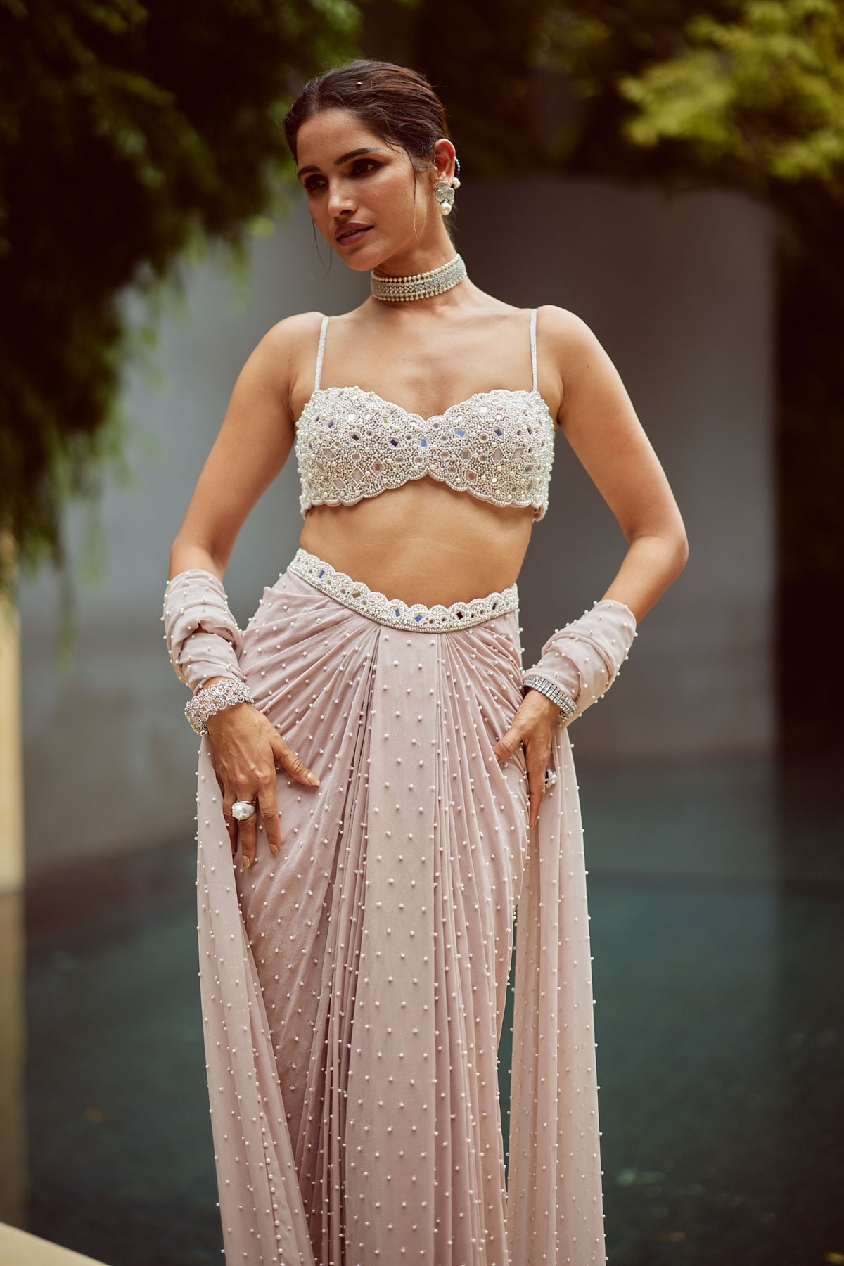 Satin Draped Skirt Set