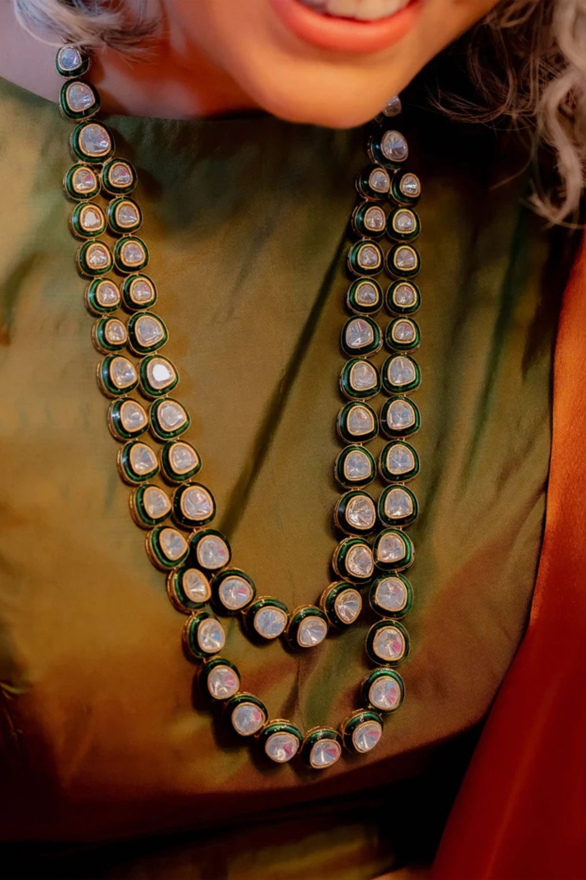 Green Color Contemporary Necklace Set
