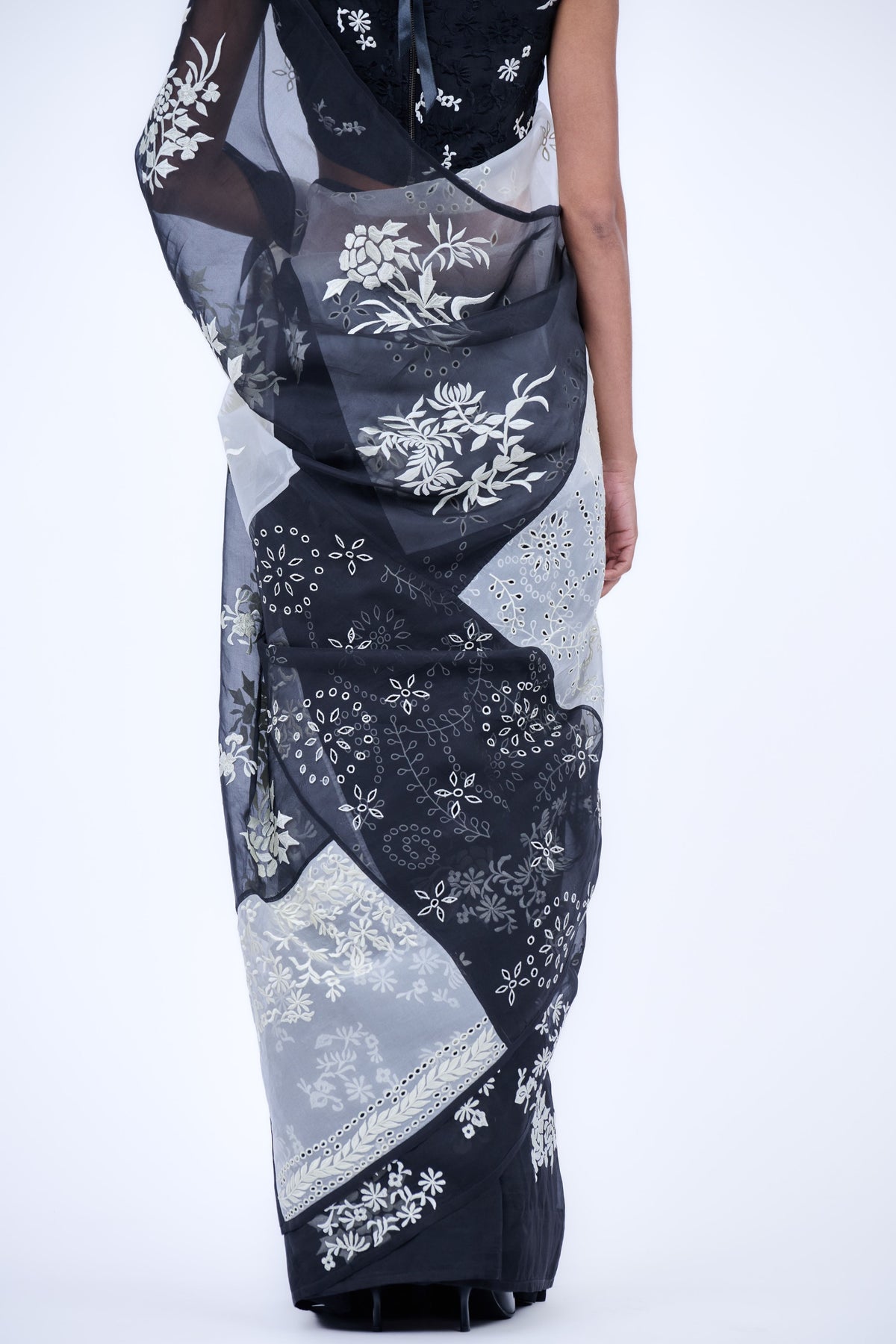 Black Ecru Threadwork Saree