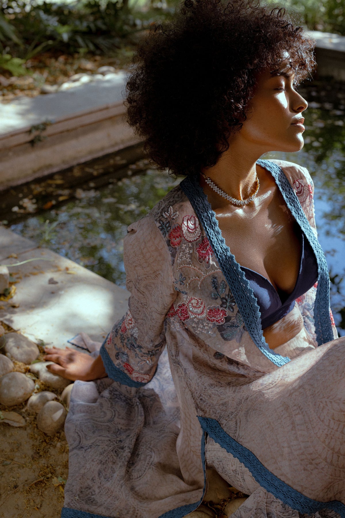 Ira Blue Printed Cape Set