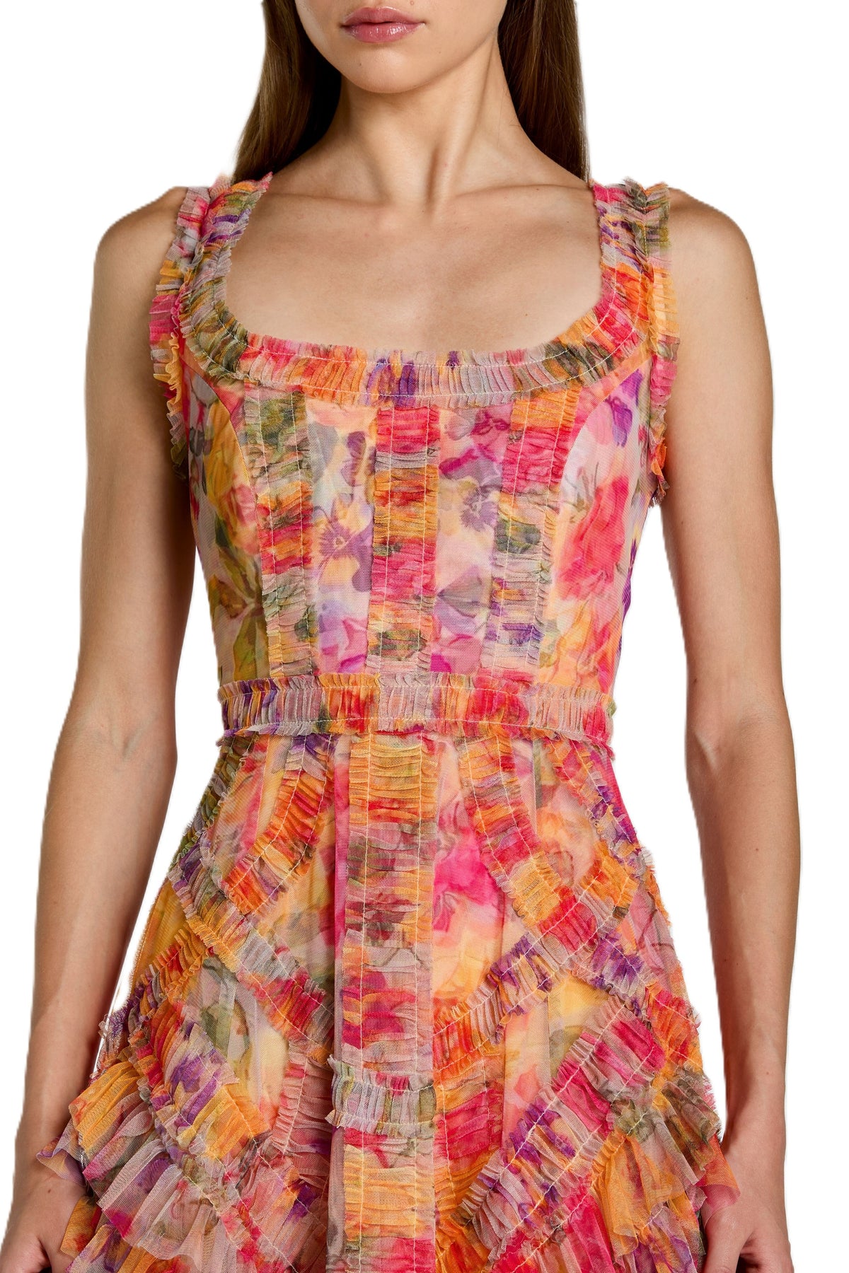 Floral A-line Ruffle Midi Dress