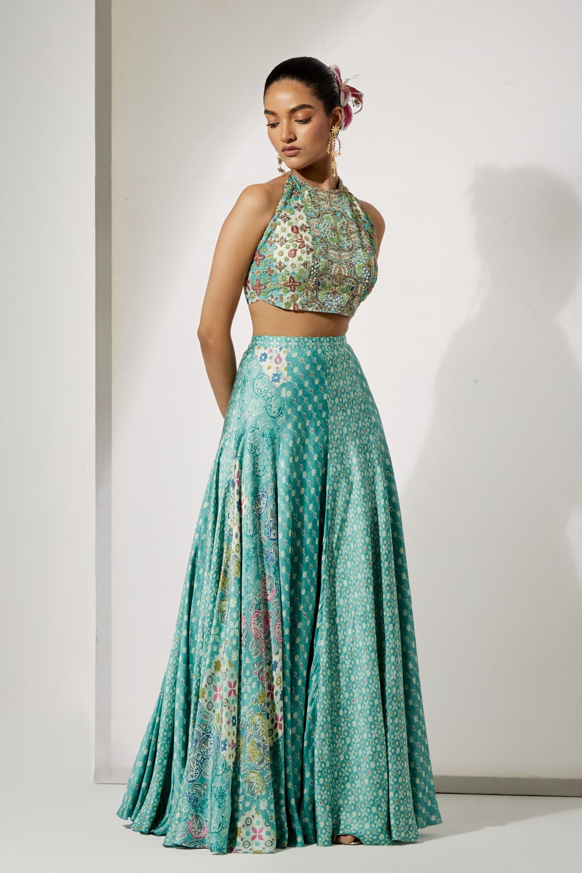 Aqua Bloom Skirt Set