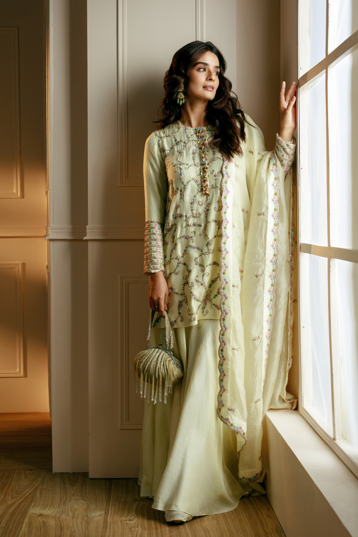 Embroidered Beige Sharara