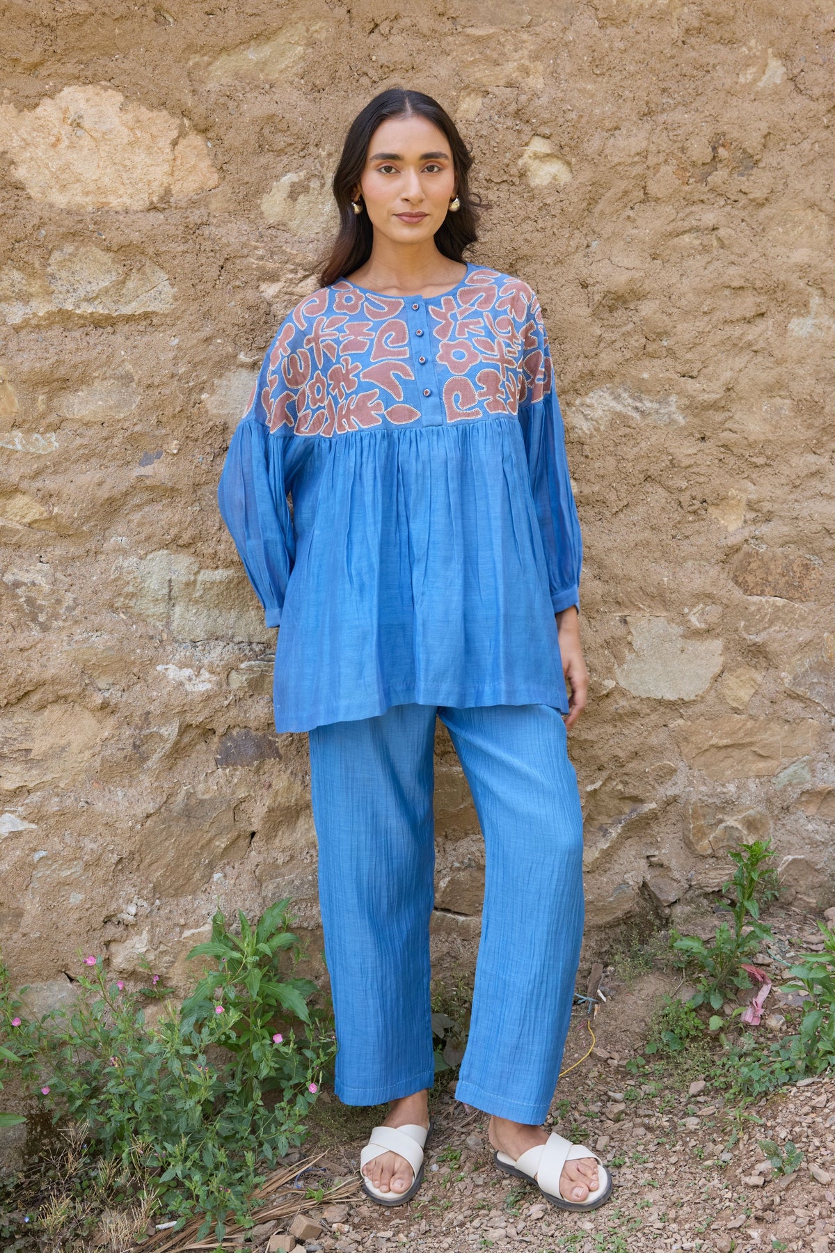 Blue Handcrafted Appliqué Top