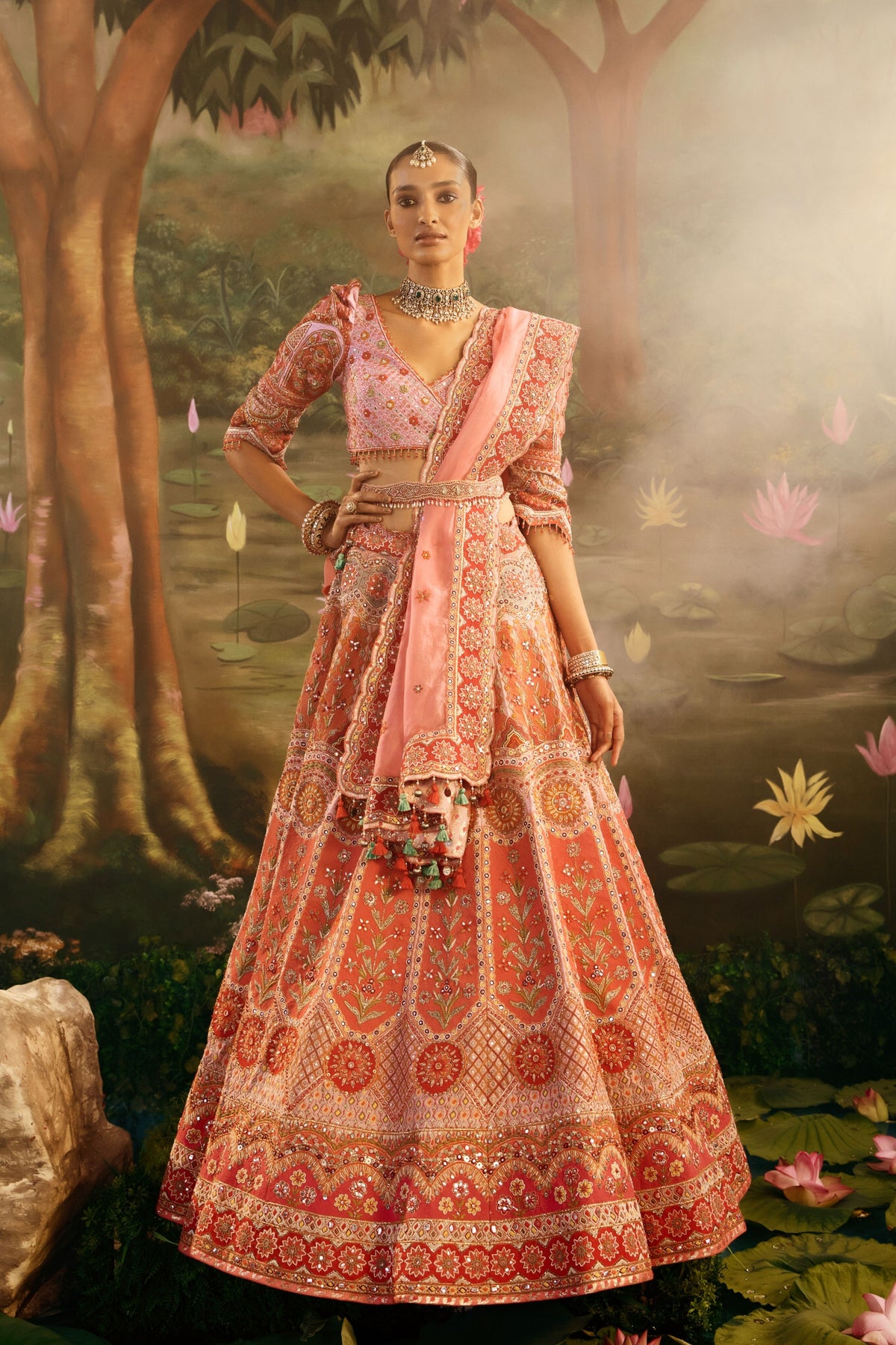 Rust Orange Raw Silk Lehenga