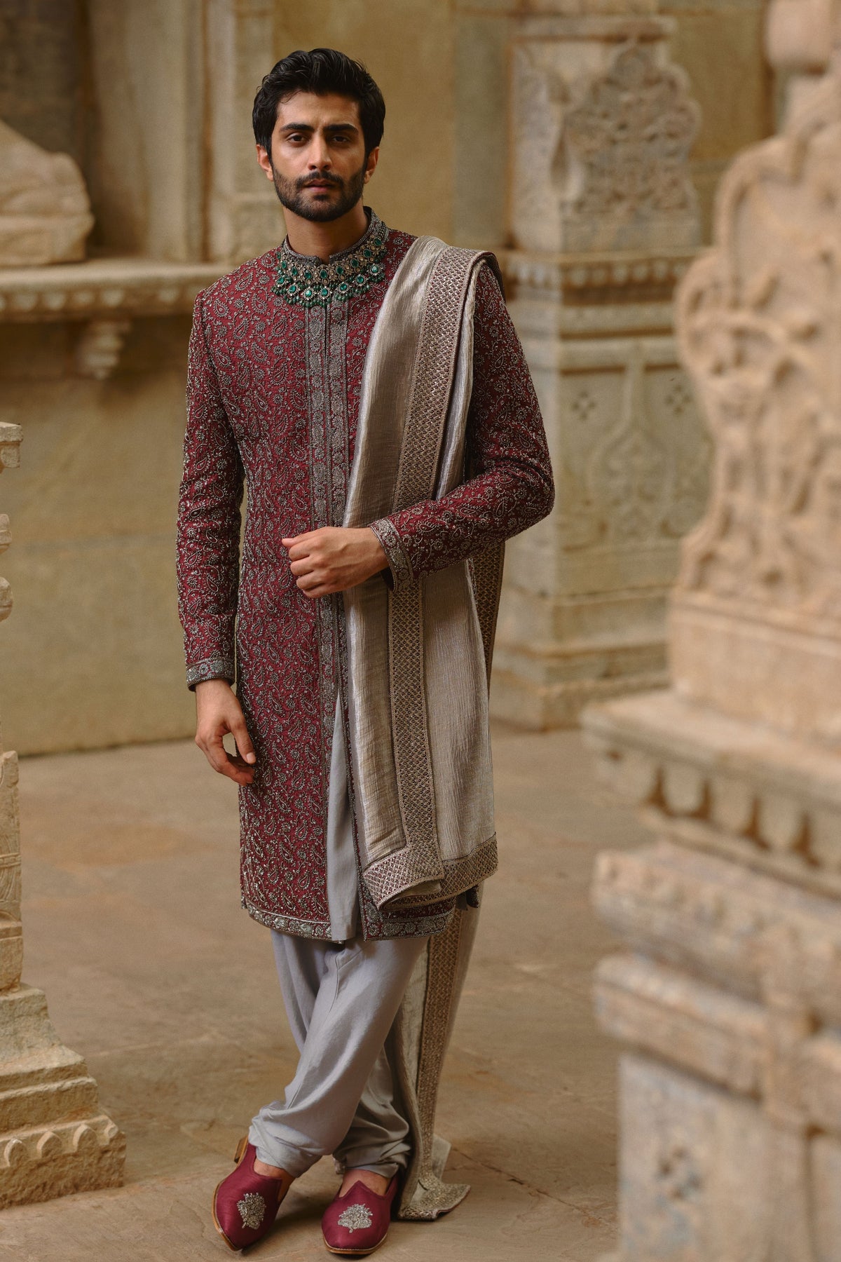 Burgundy Sherwani Set