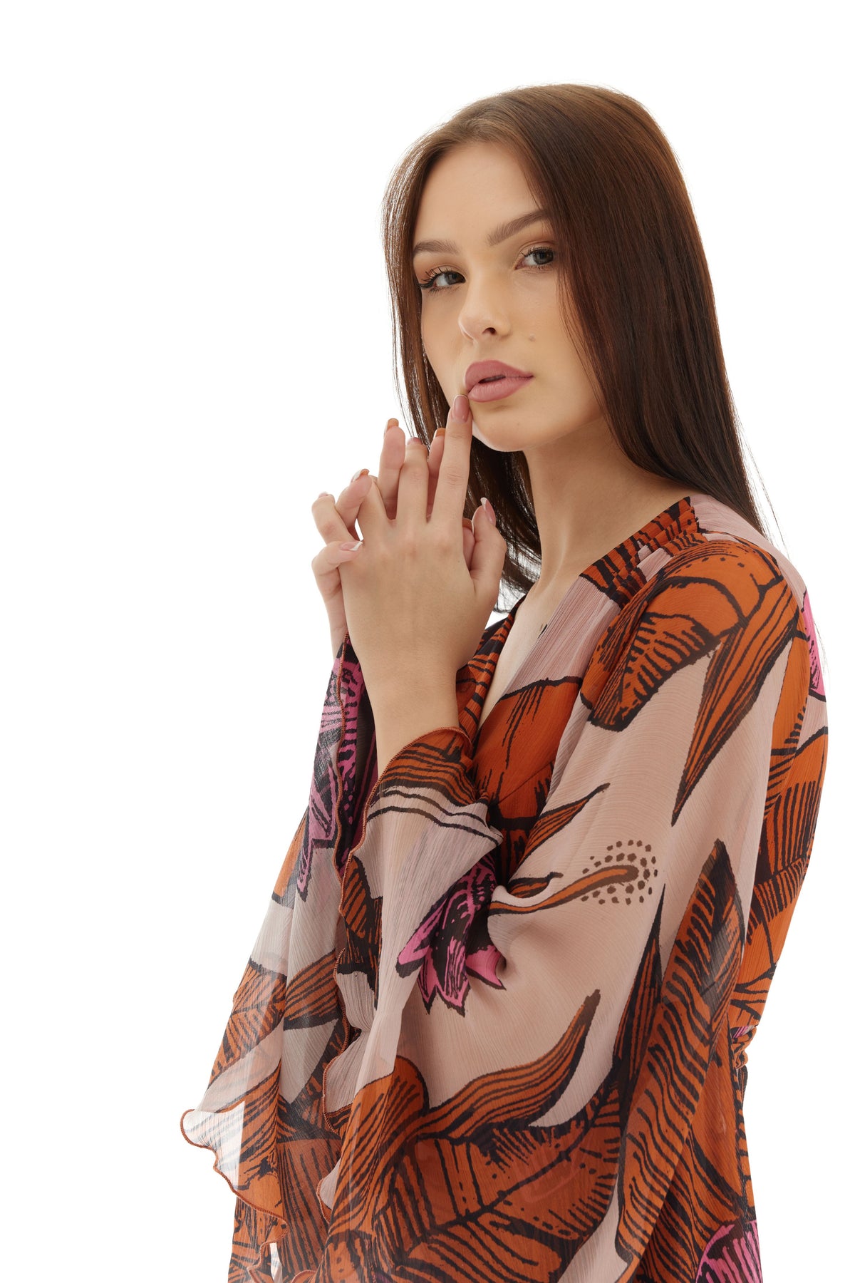 Orange and Beige Wrap Dress