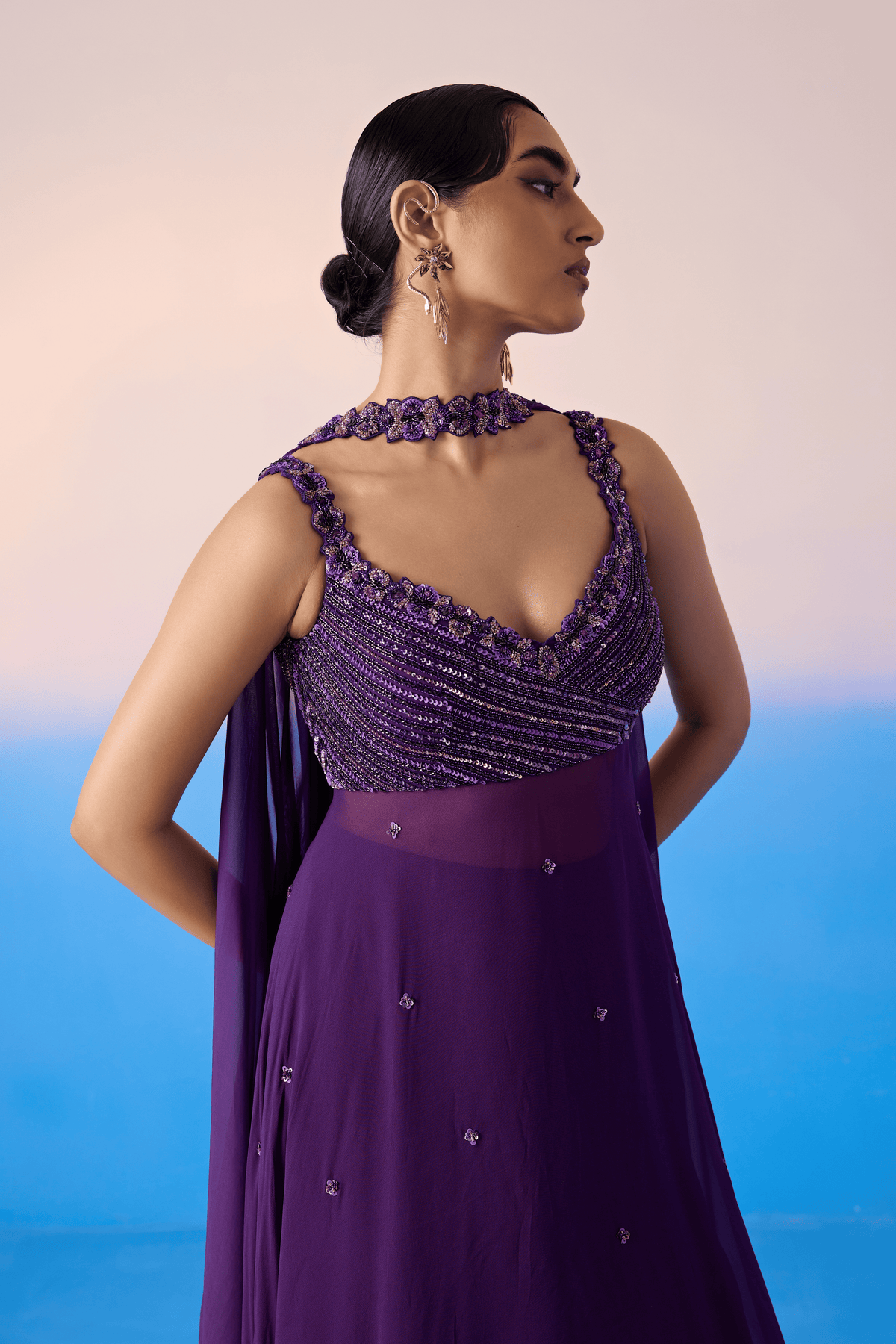 Midnight Purple Embroidered Gown